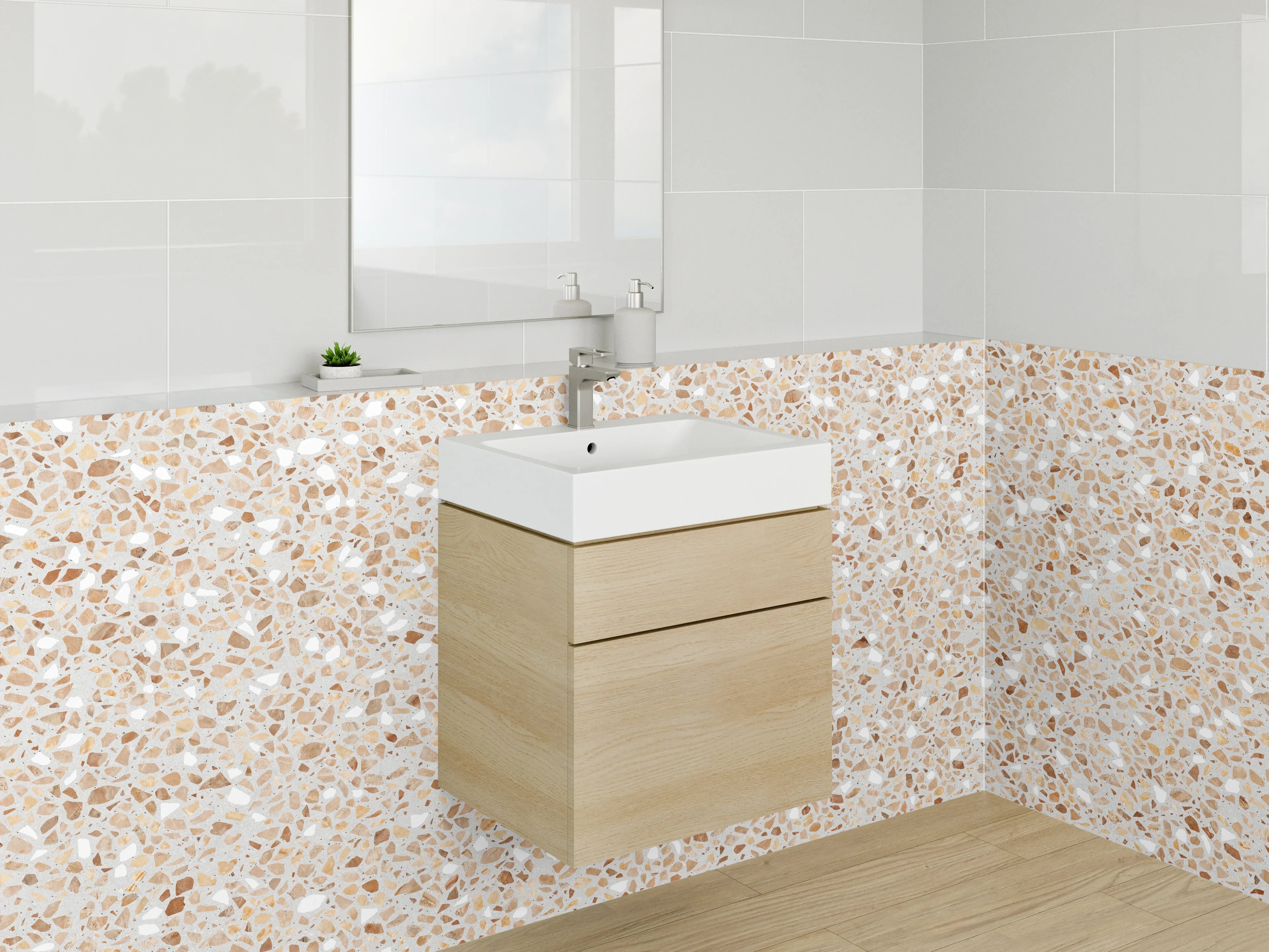 Waschbecken-Rückwand - Beige Granit-Optik mit Feinstaub-Struktur