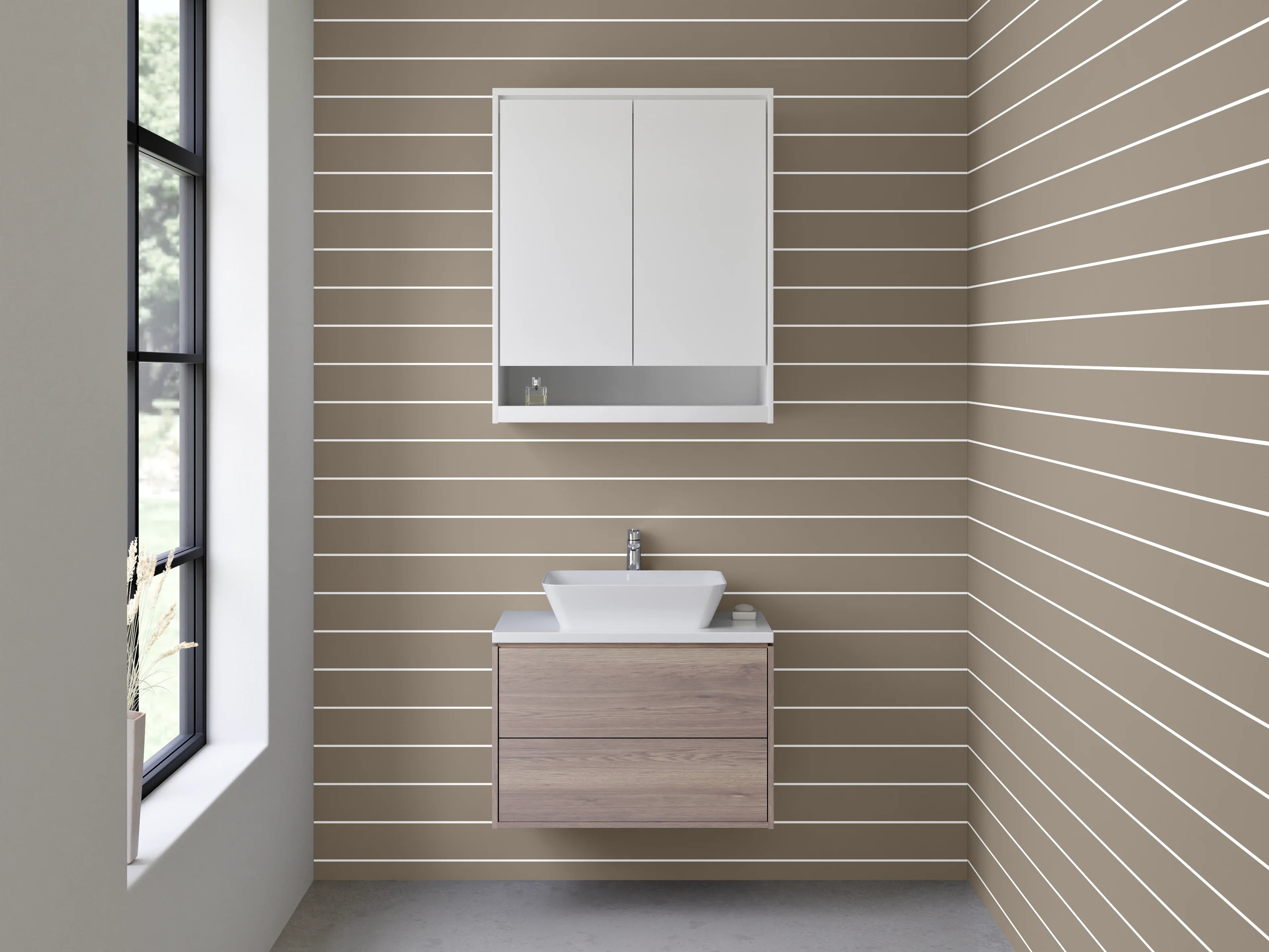 Waschbecken-Rückwand - Beige-Grau gestreifte Linien-Optik
