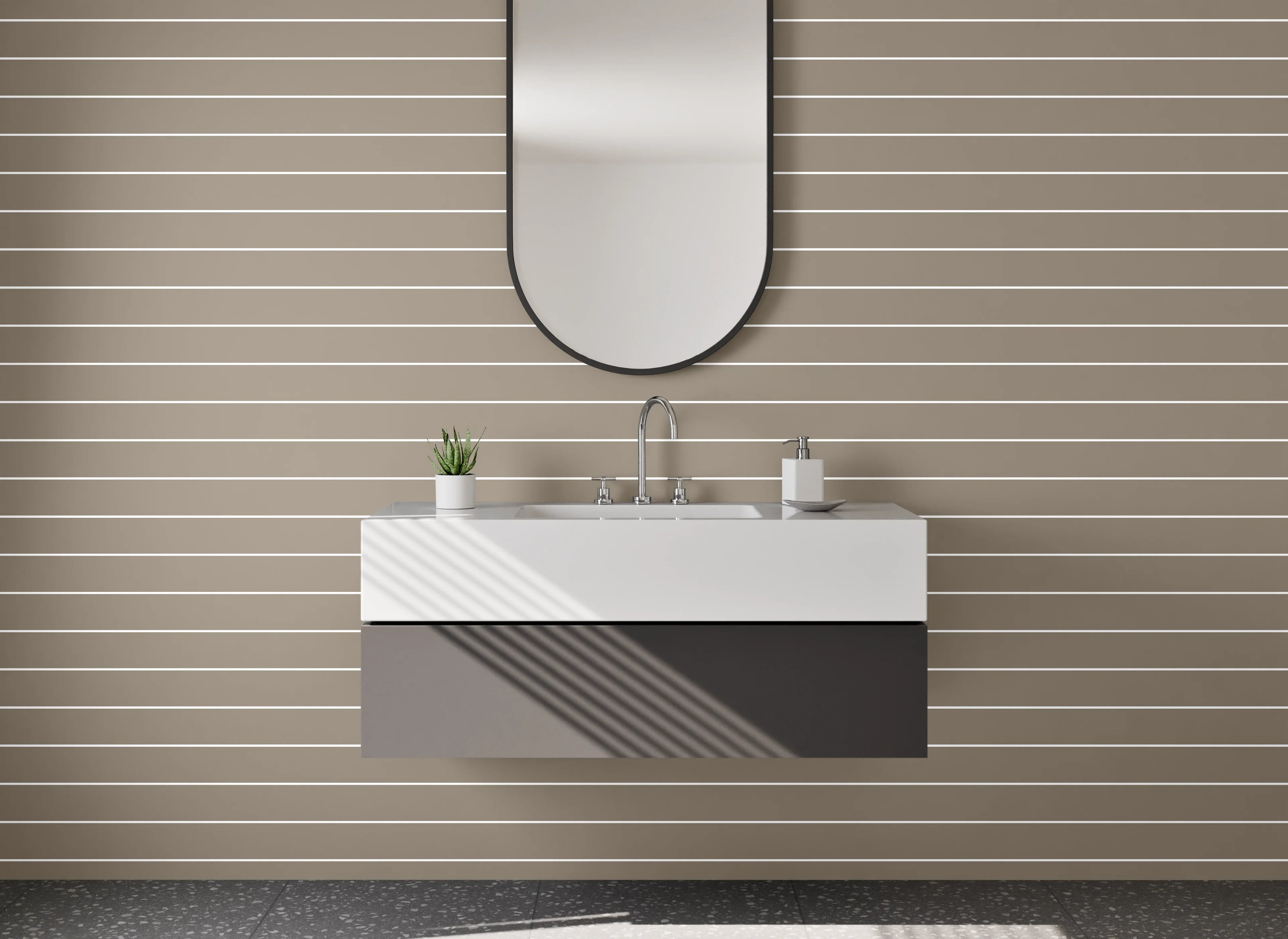 Waschbecken-Rückwand - Beige-Grau gestreifte Linien-Optik