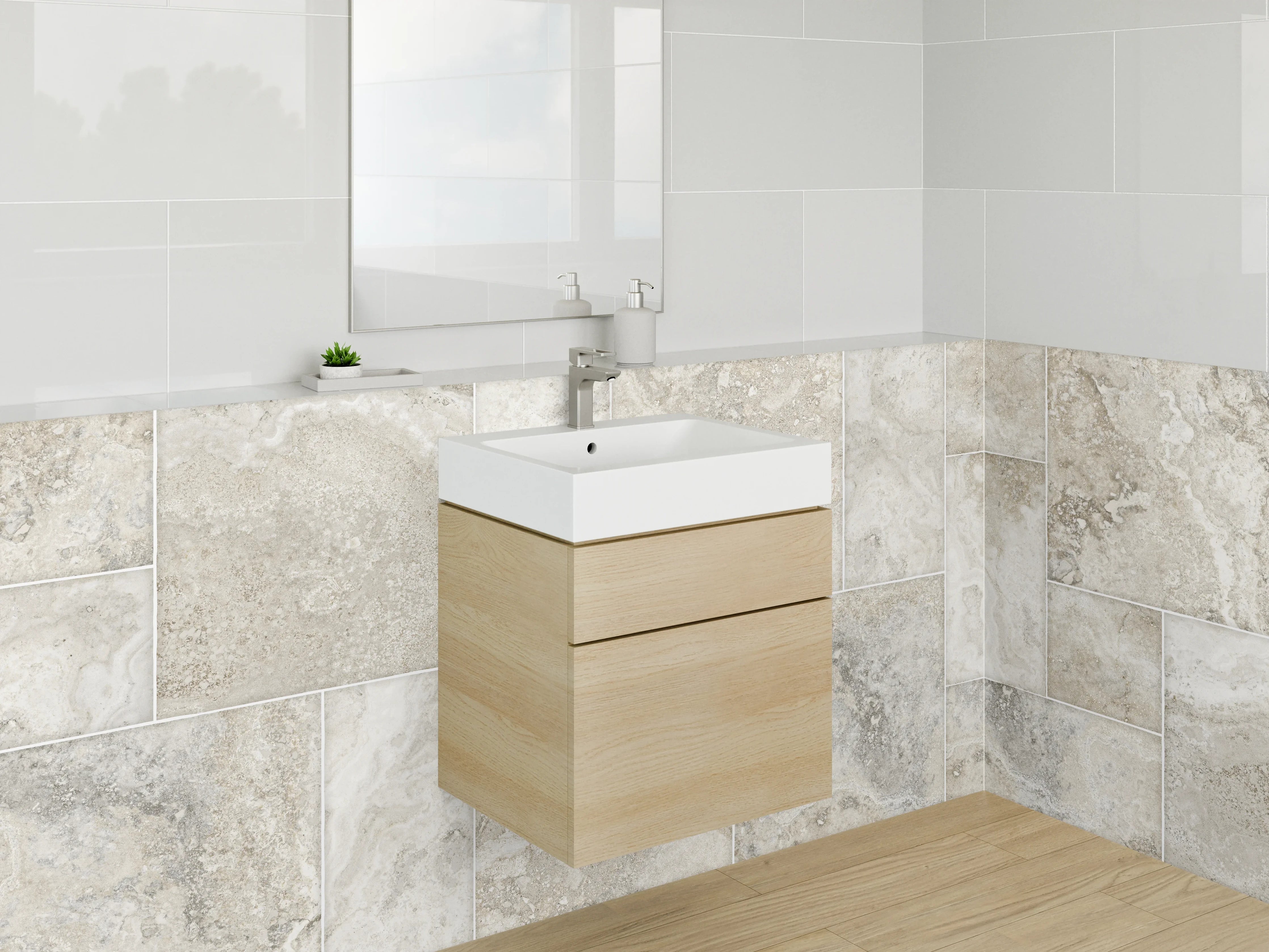 Waschbecken-Rückwand - Beige-Graue Marmoroptik Fliesenrückwand