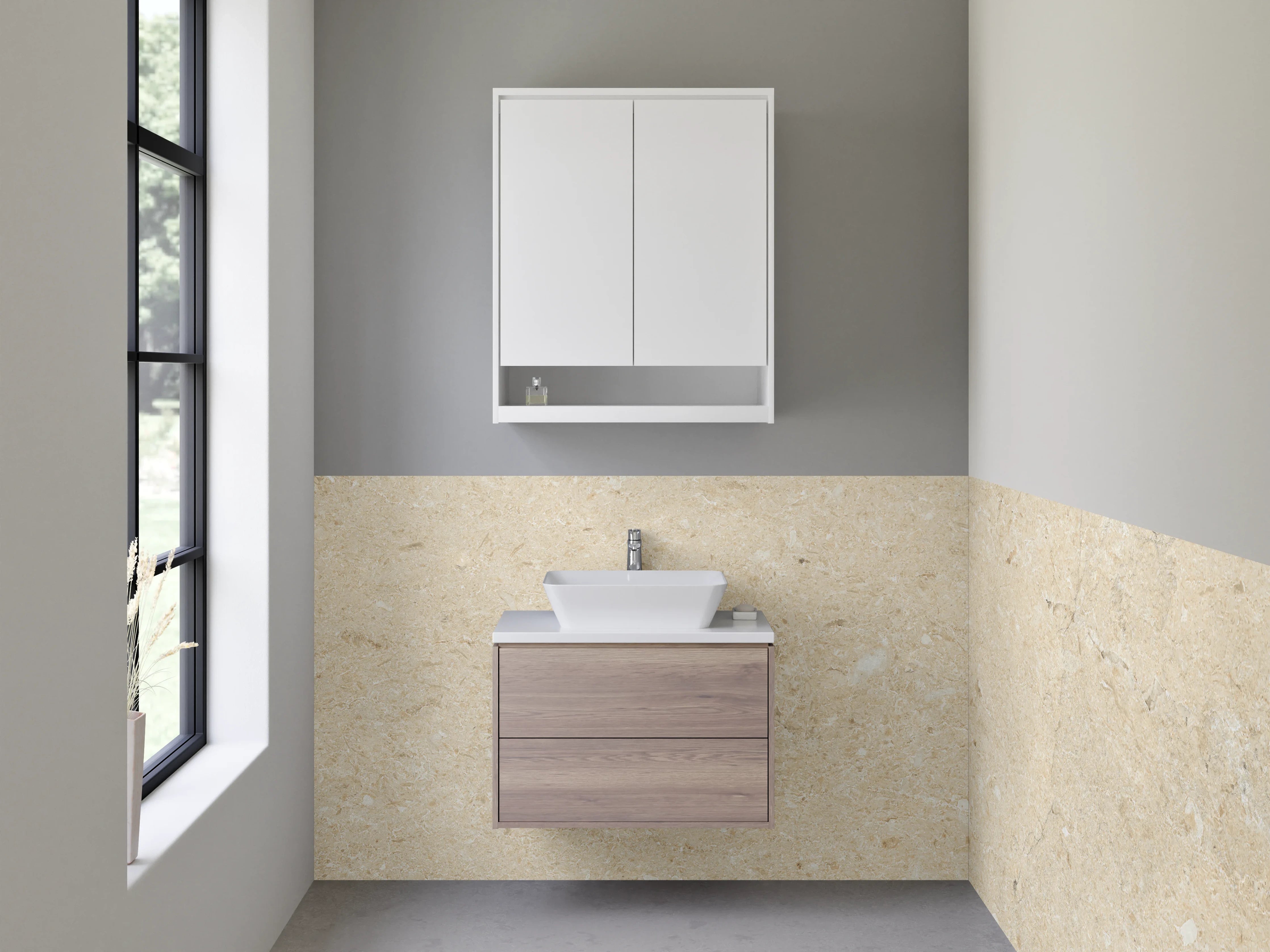 Waschbecken-Rückwand - Beige Kalkstein-Optik Wandverkleidung