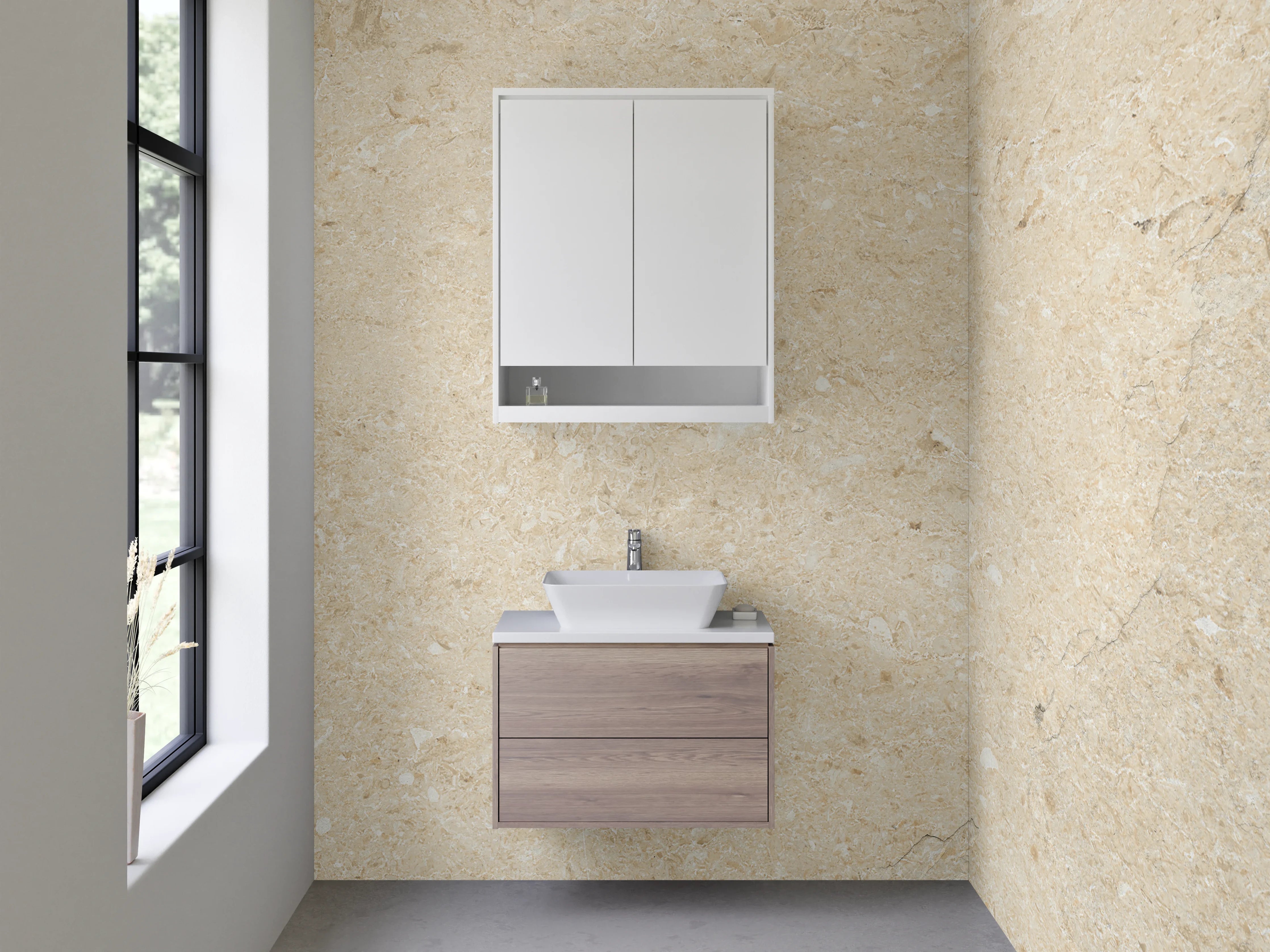 Waschbecken-Rückwand - Beige Kalkstein-Optik Wandverkleidung
