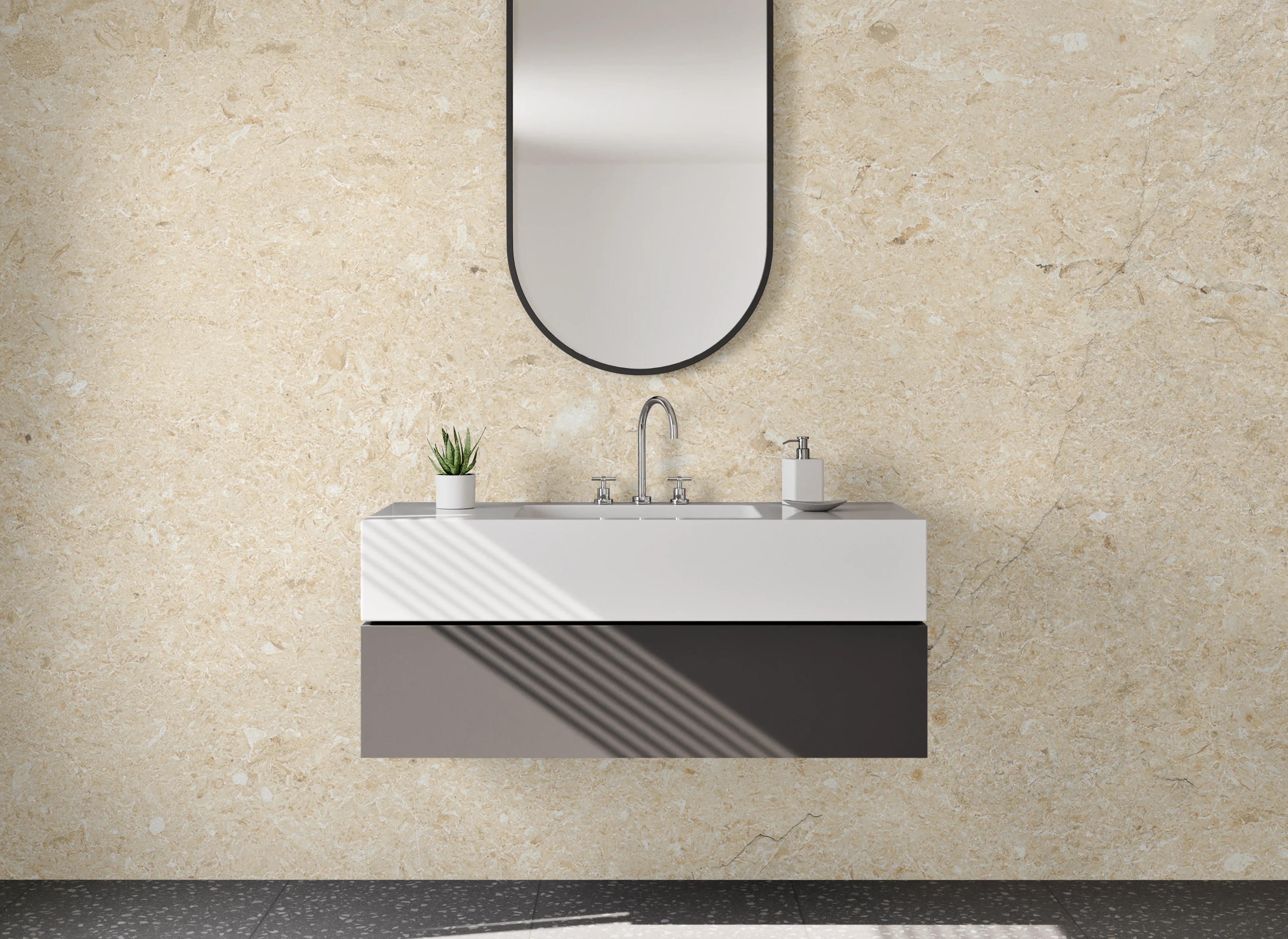 Waschbecken-Rückwand - Beige Kalkstein-Optik Wandverkleidung