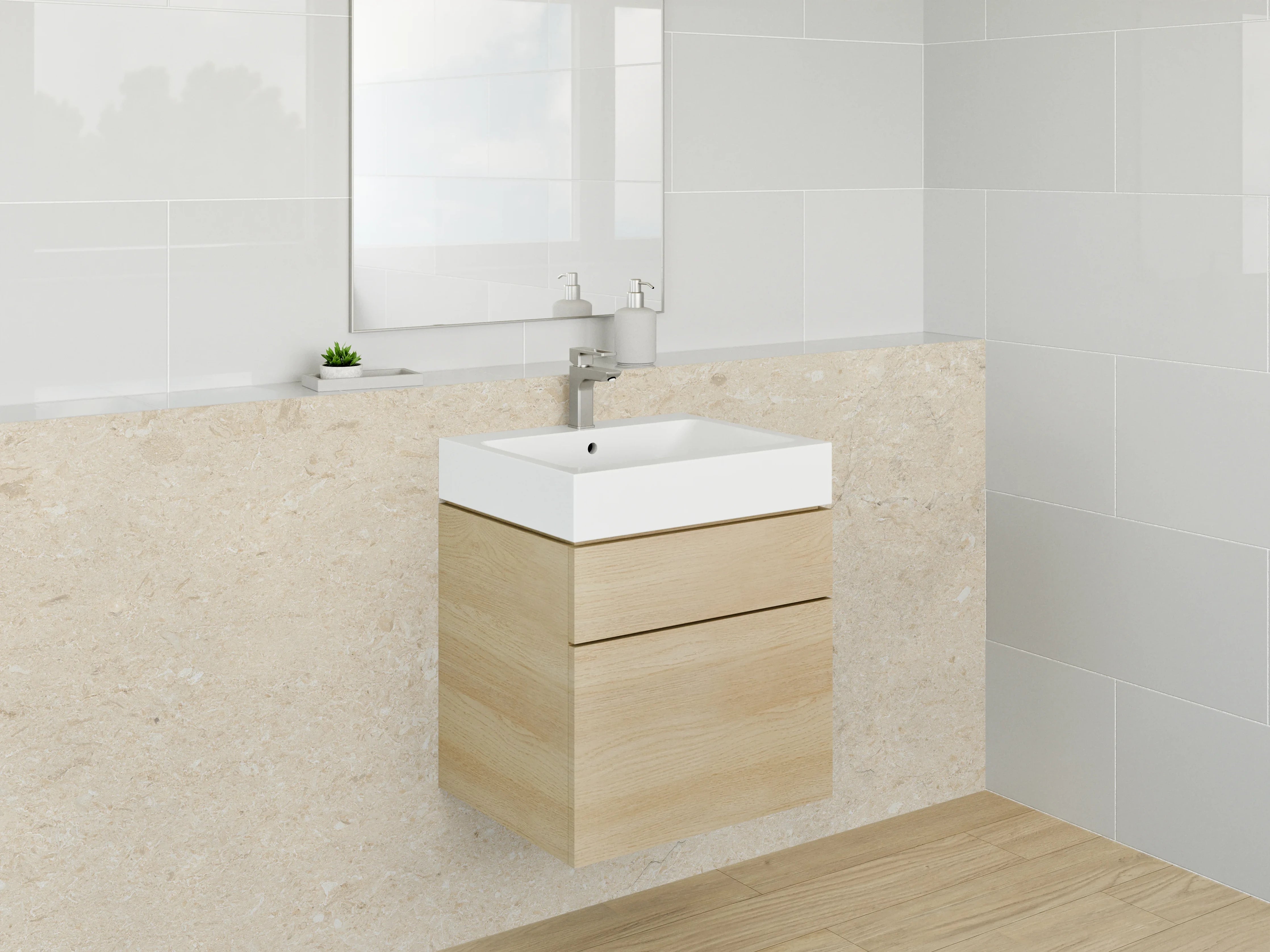 Waschbecken-Rückwand - Beige Kalkstein-Optik Wandverkleidung