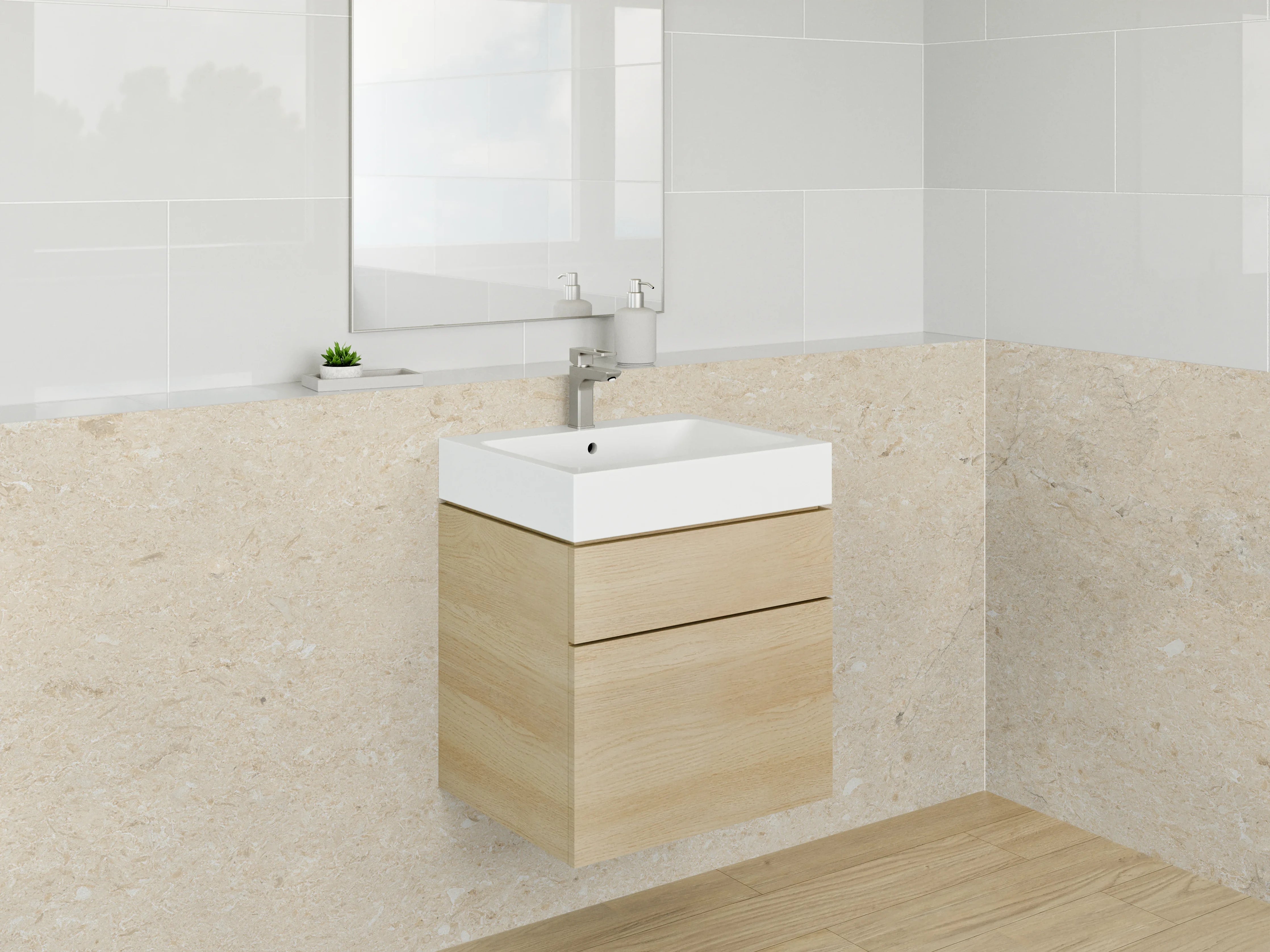 Waschbecken-Rückwand - Beige Kalkstein-Optik Wandverkleidung