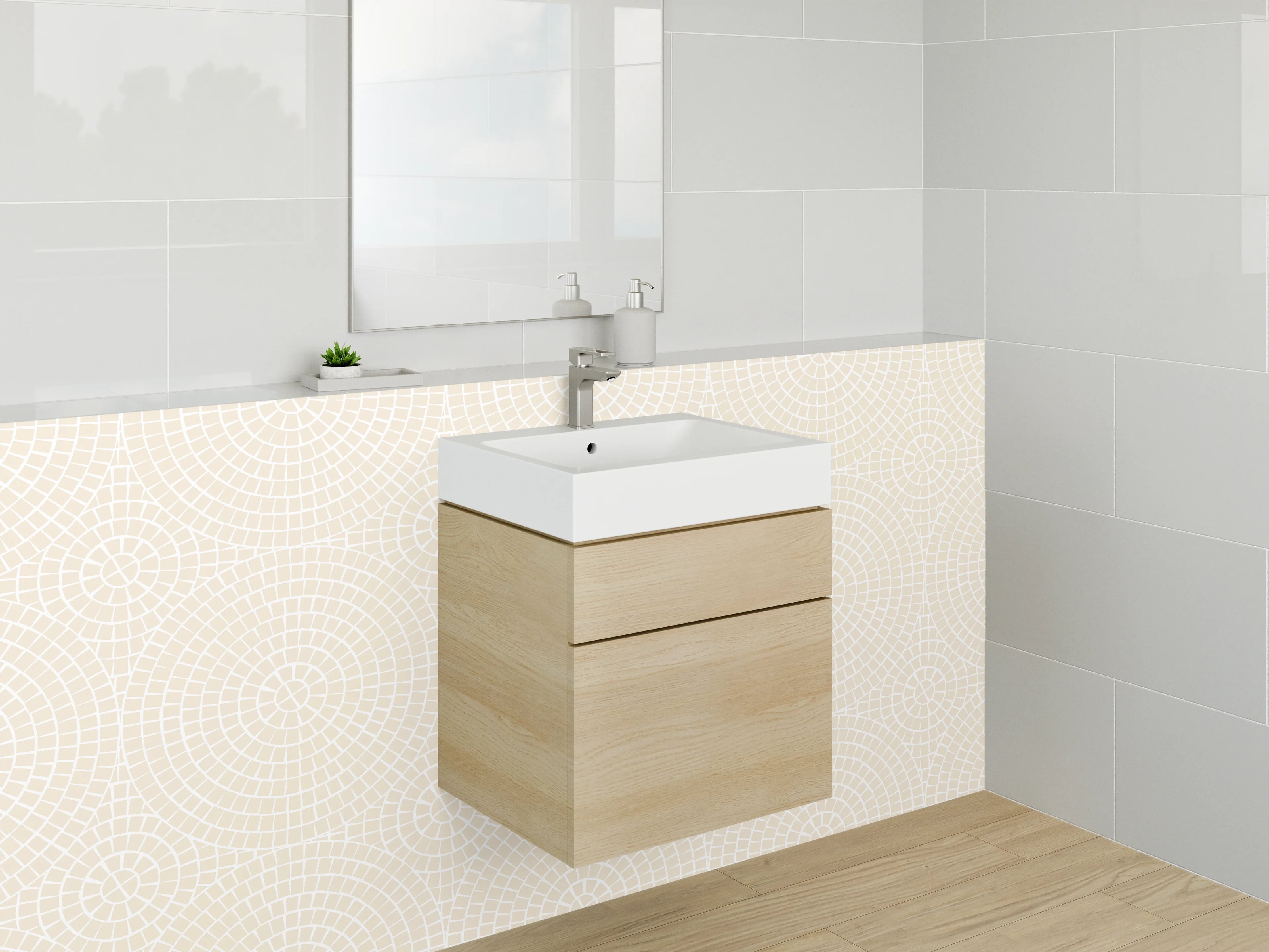 Waschbecken-Rückwand - Beige Kreismuster als Wanddesign