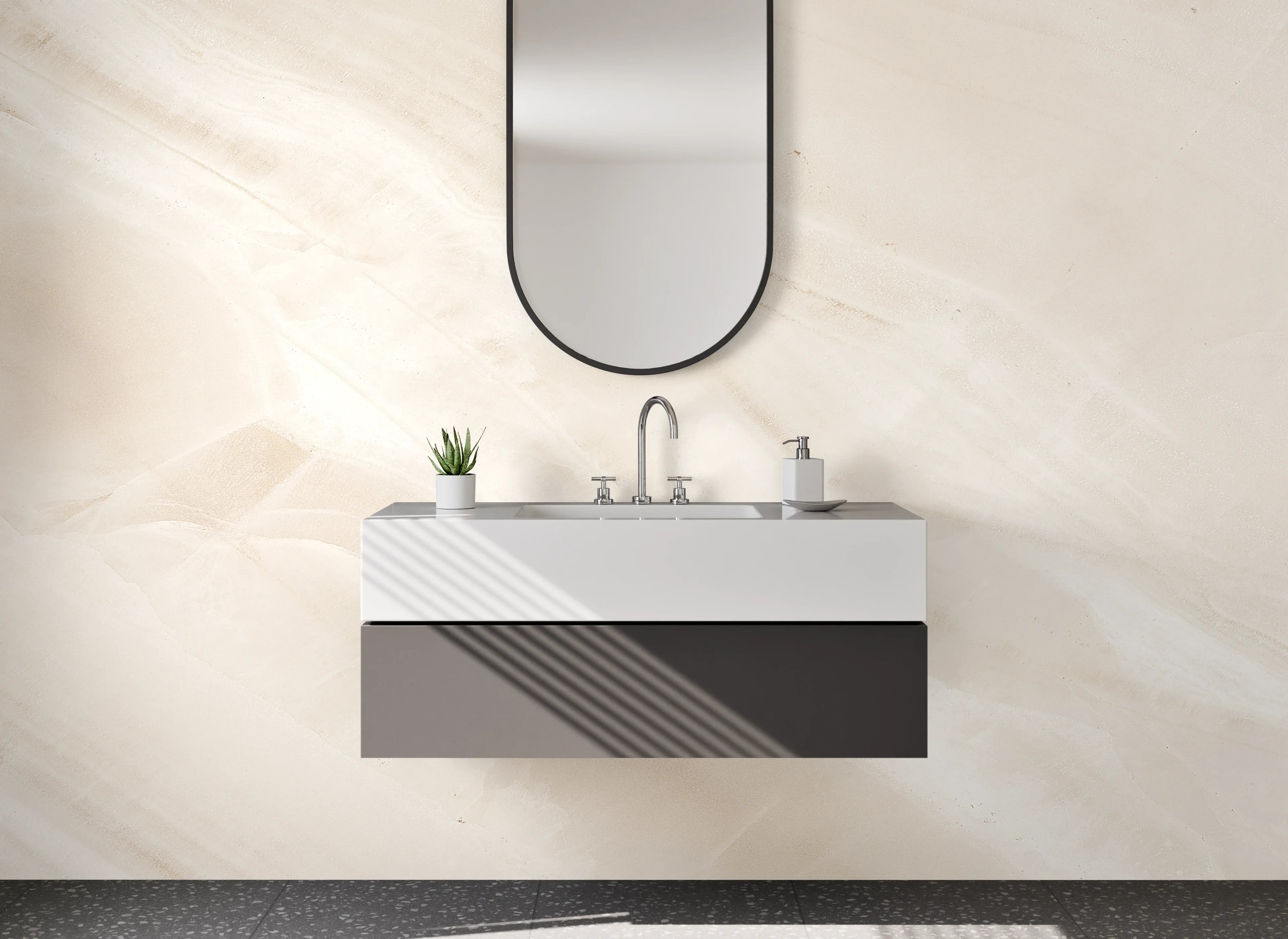 Waschbecken-Rückwand - Beige Marmoroberfläche mit feiner Struktur