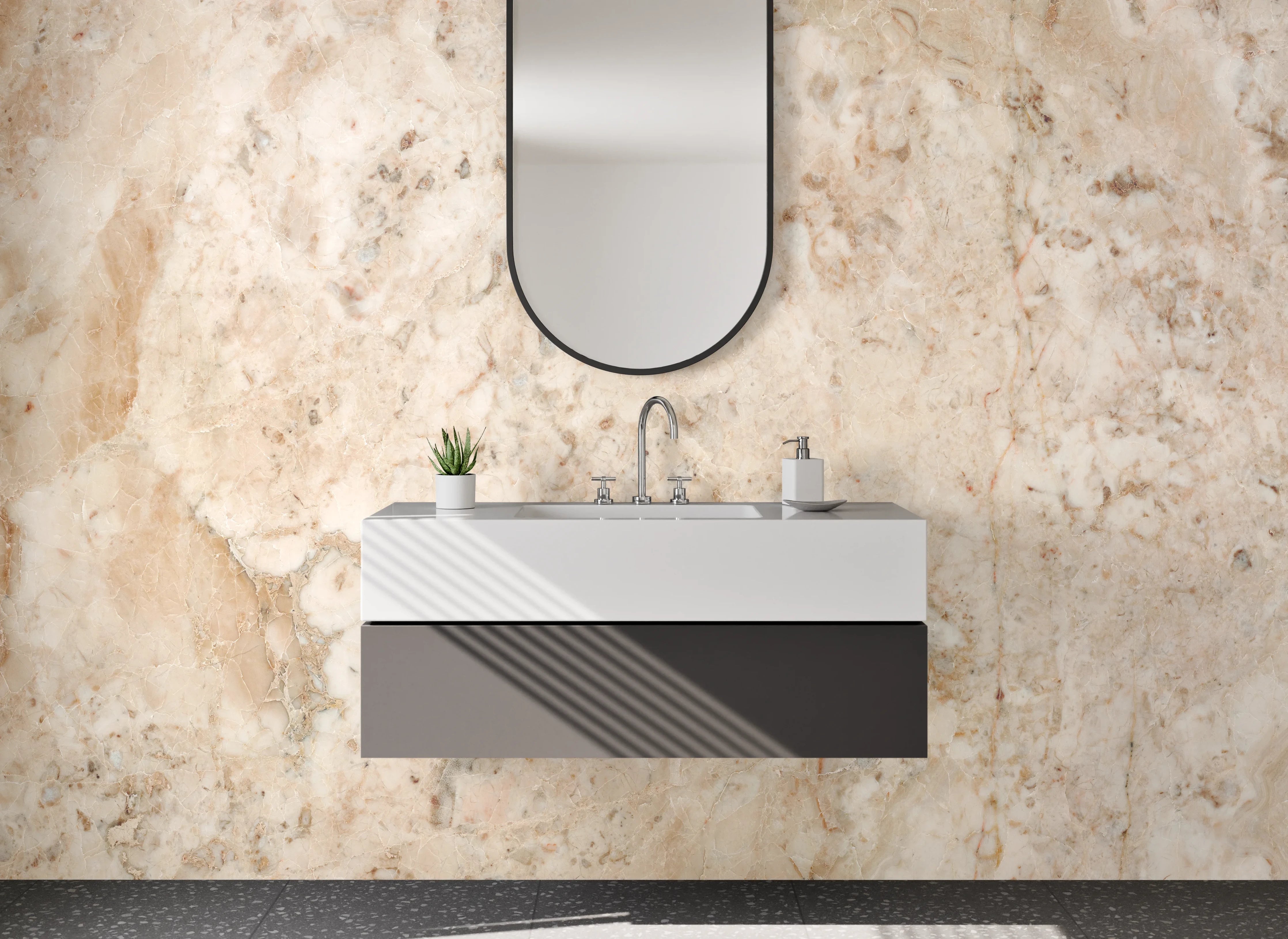 Waschbecken-Rückwand - Beige Marmoroptik Fliesen Dekor