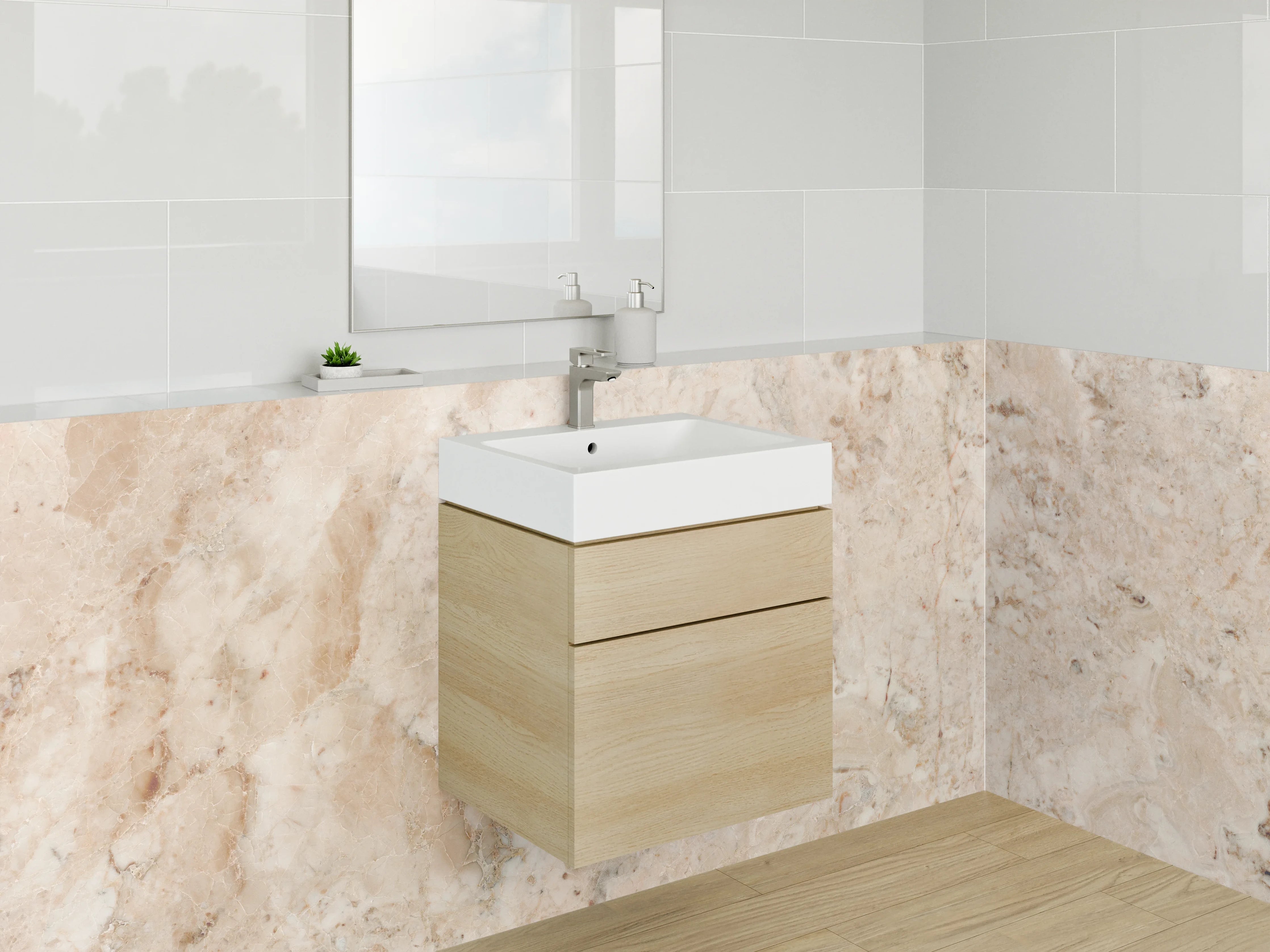 Waschbecken-Rückwand - Beige Marmoroptik Fliesen Dekor