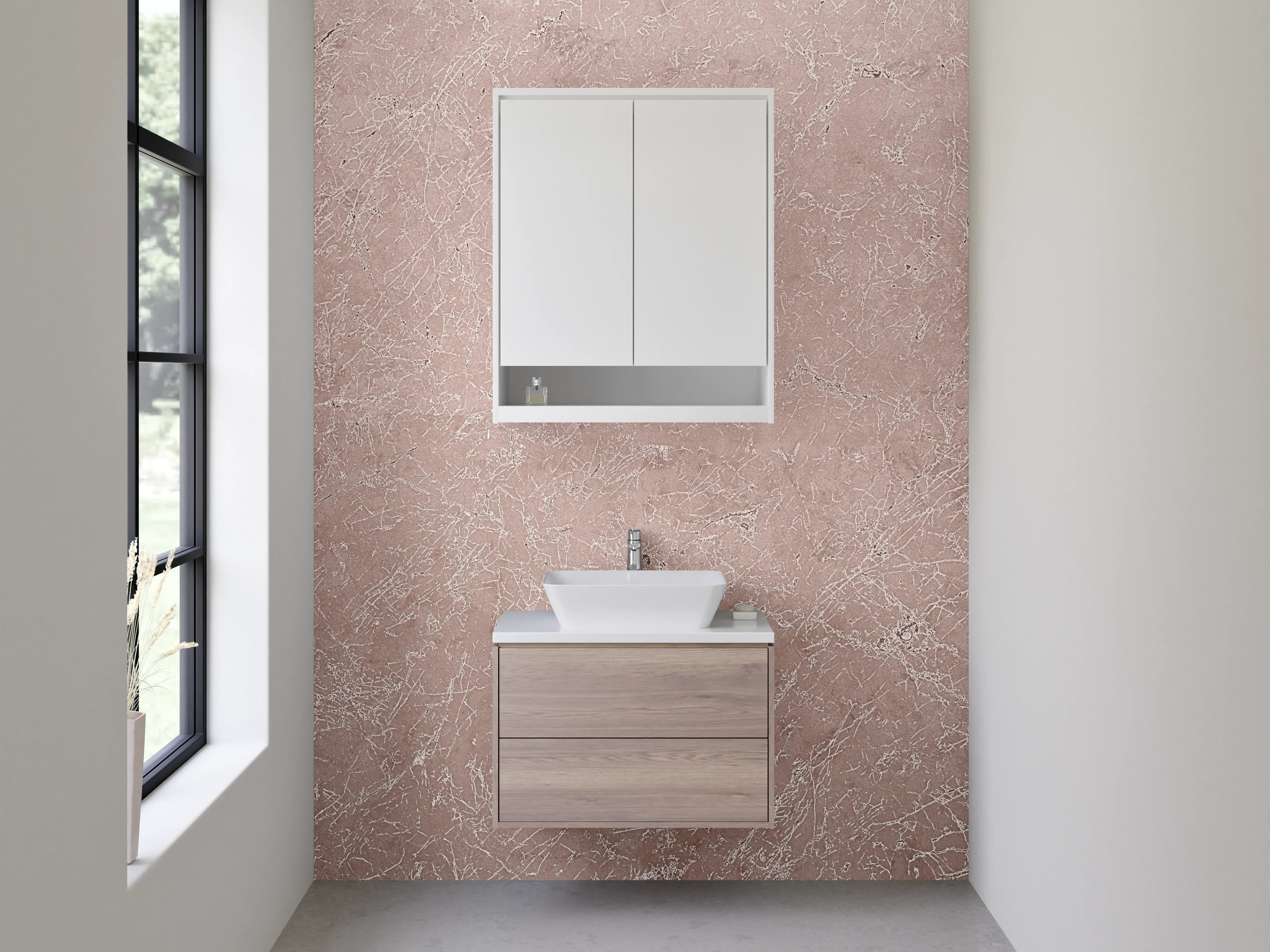 Waschbecken-Rückwand - Beige Marmoroptik mit feinem Muster