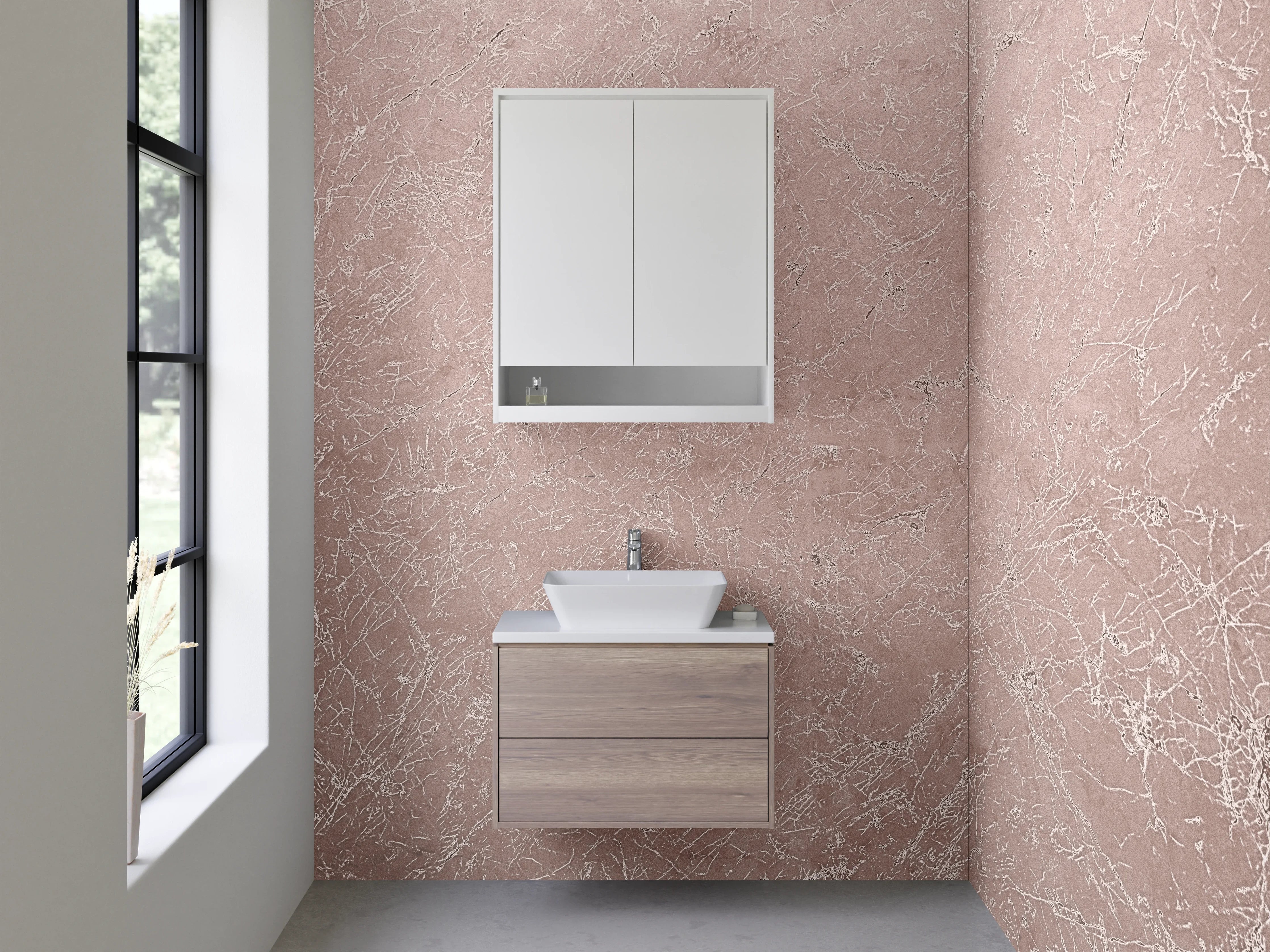 Waschbecken-Rückwand - Beige Marmoroptik mit feinem Muster