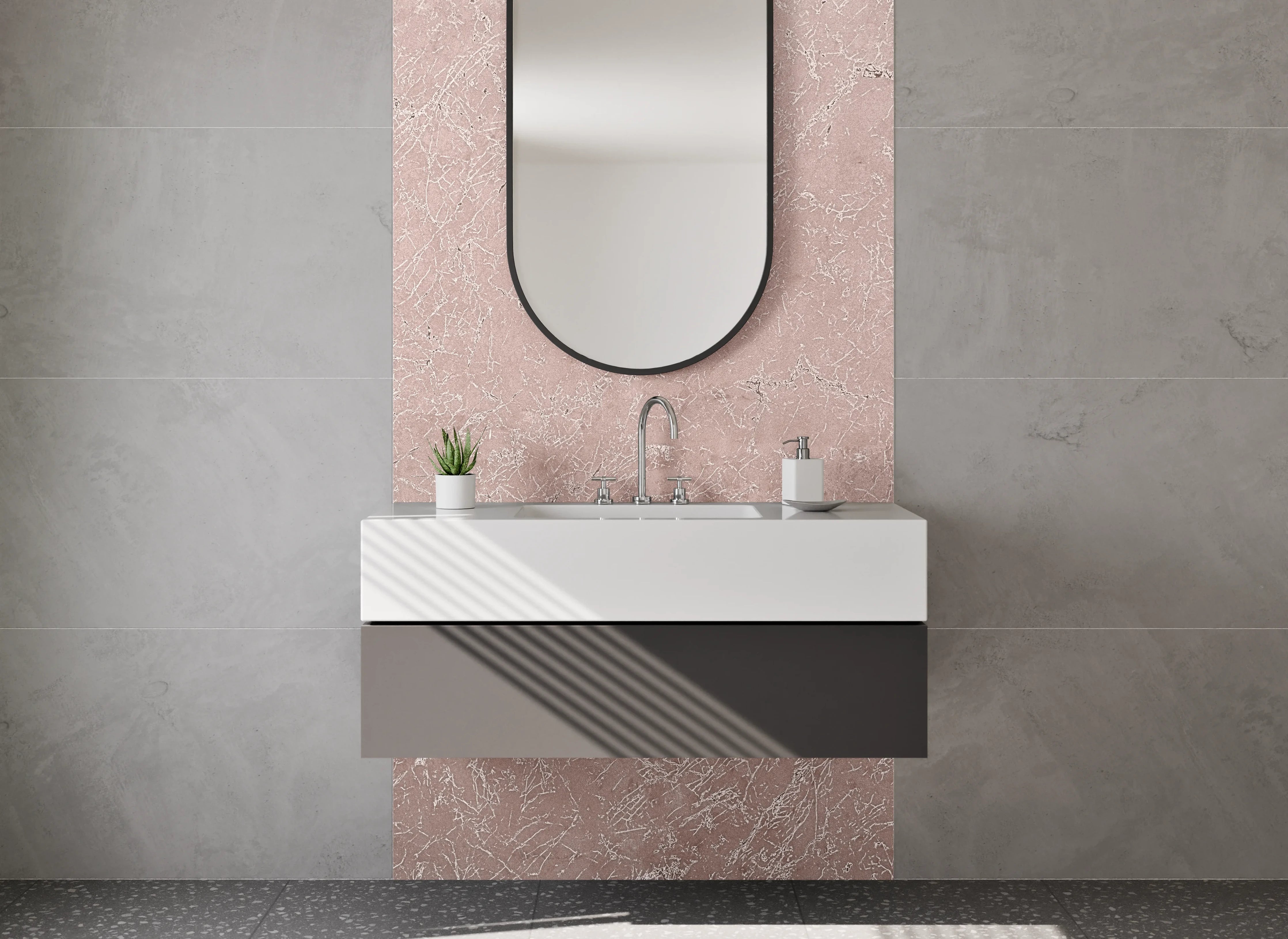 Waschbecken-Rückwand - Beige Marmoroptik mit feinem Muster