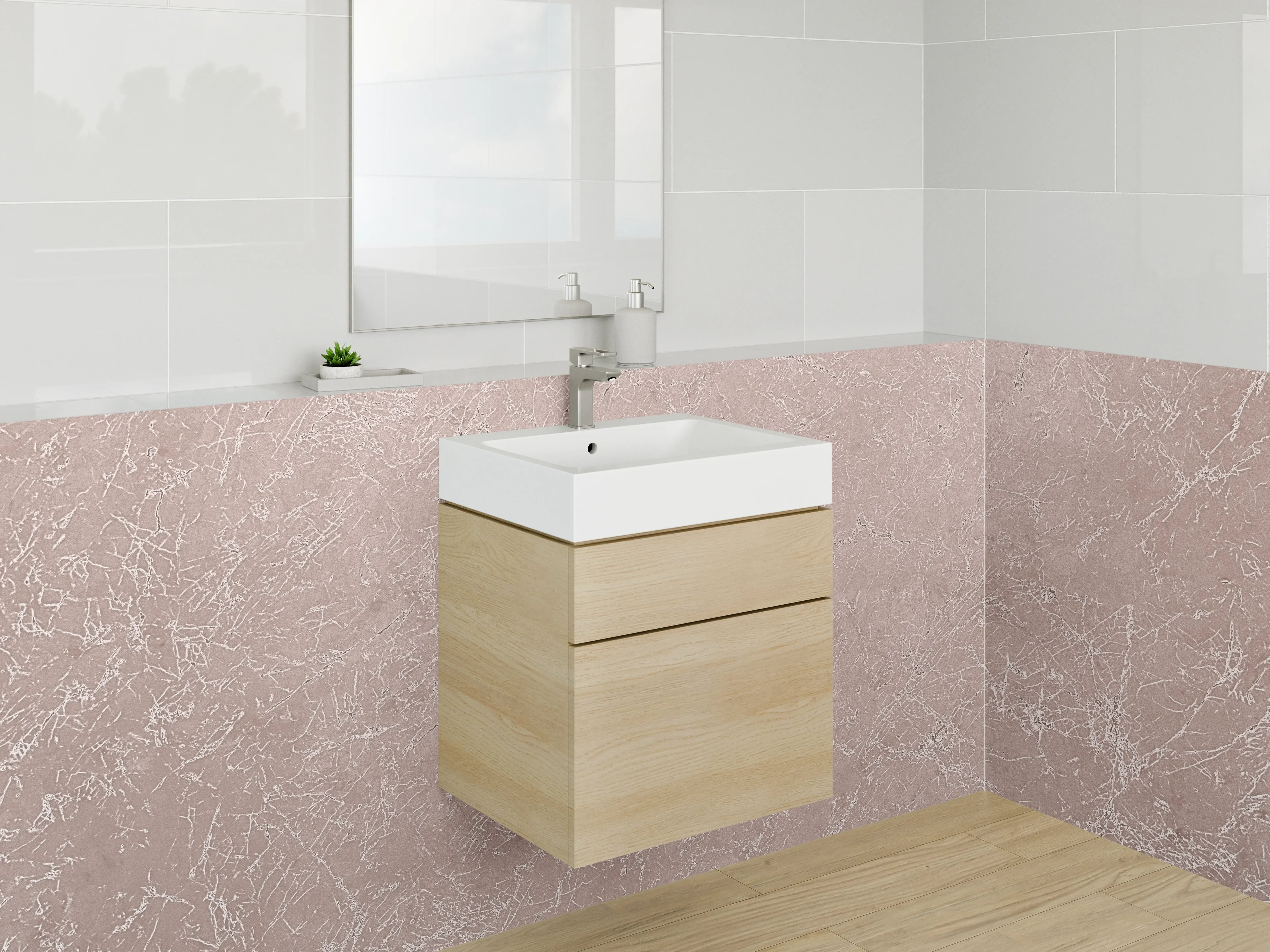 Waschbecken-Rückwand - Beige Marmoroptik mit feinem Muster