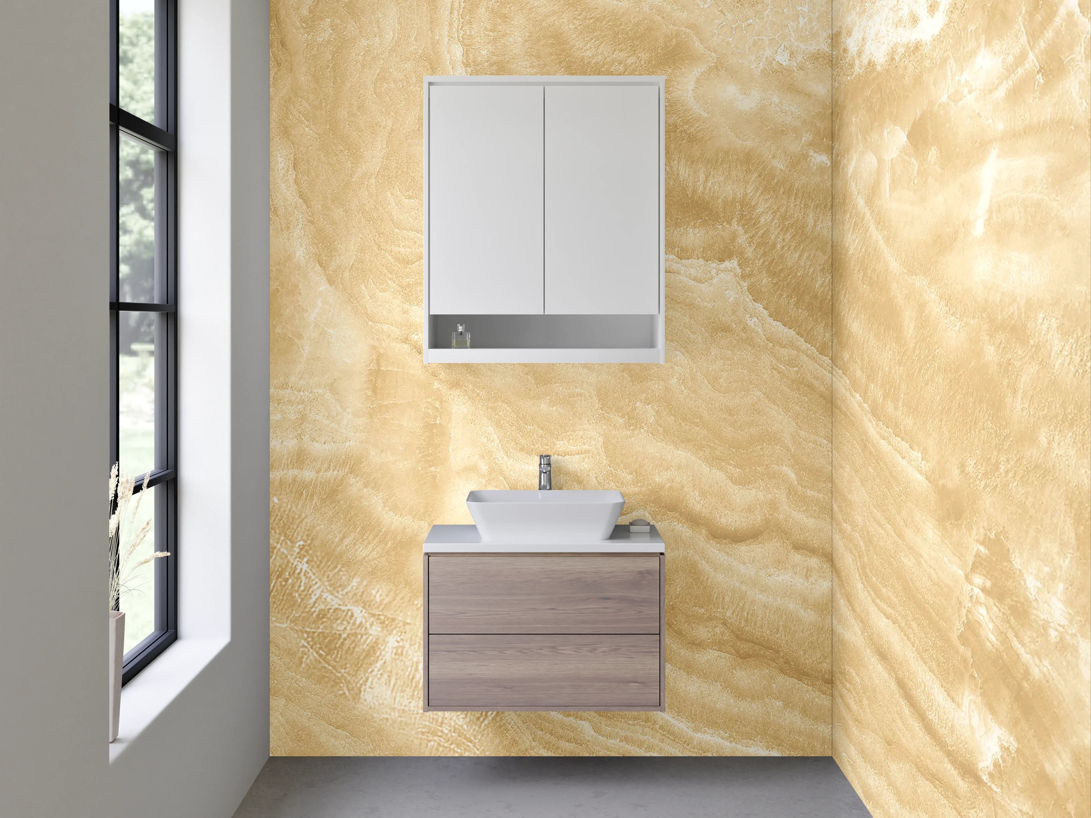 Waschbecken-Rückwand - Beige Marmorstruktur mit natürlicher Maserung