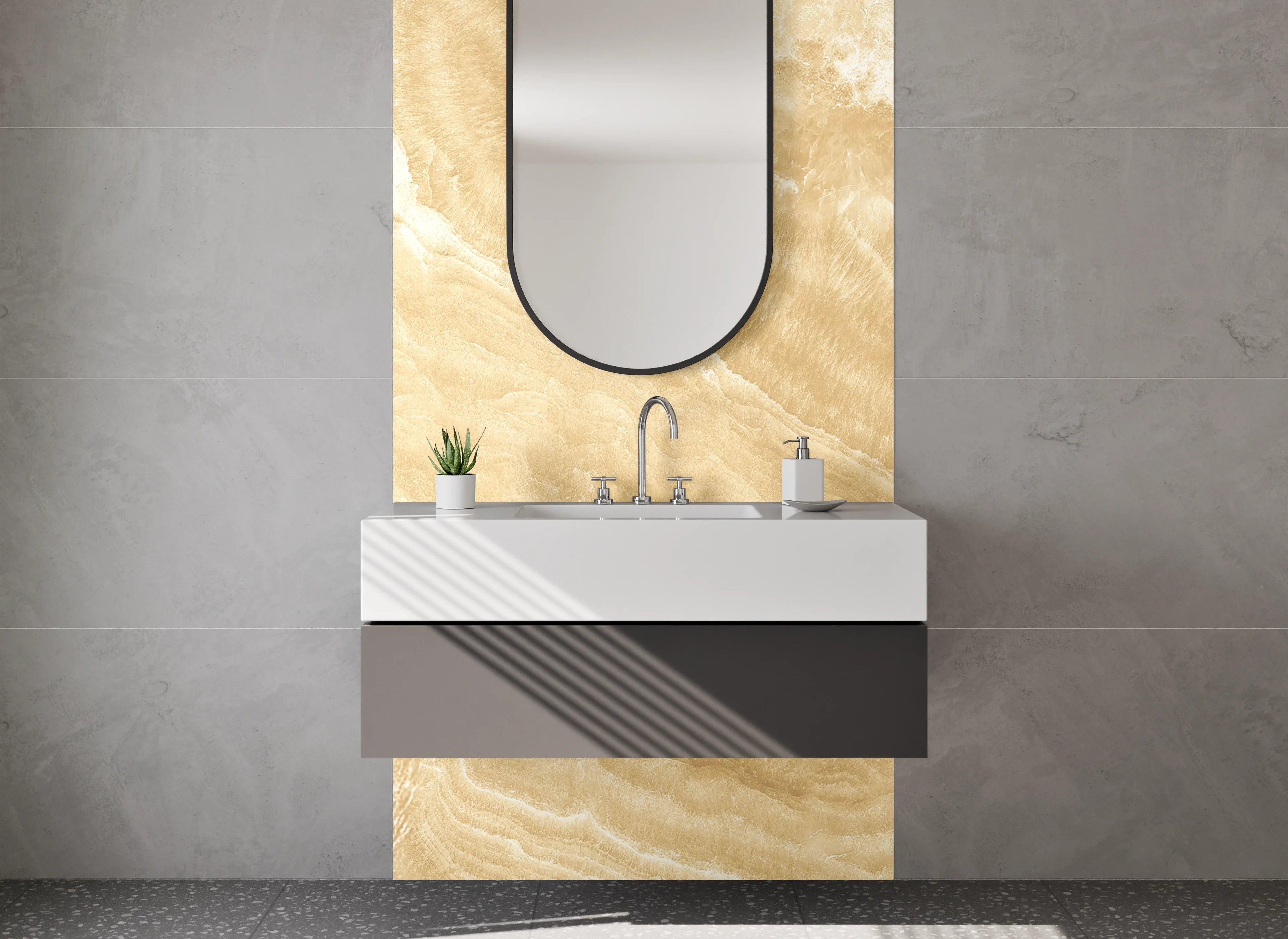 Waschbecken-Rückwand - Beige Marmorstruktur mit natürlicher Maserung