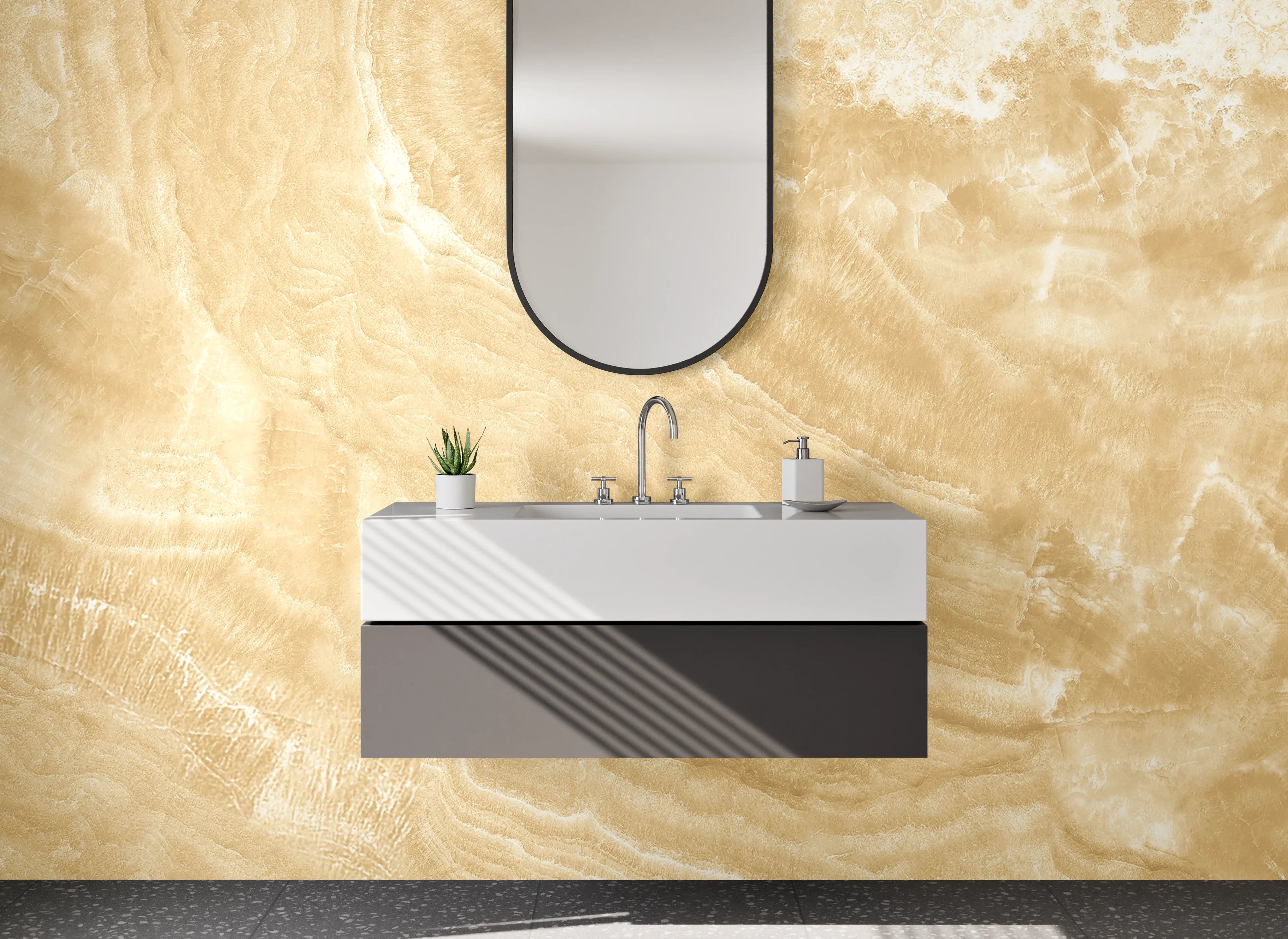 Waschbecken-Rückwand - Beige Marmorstruktur mit natürlicher Maserung