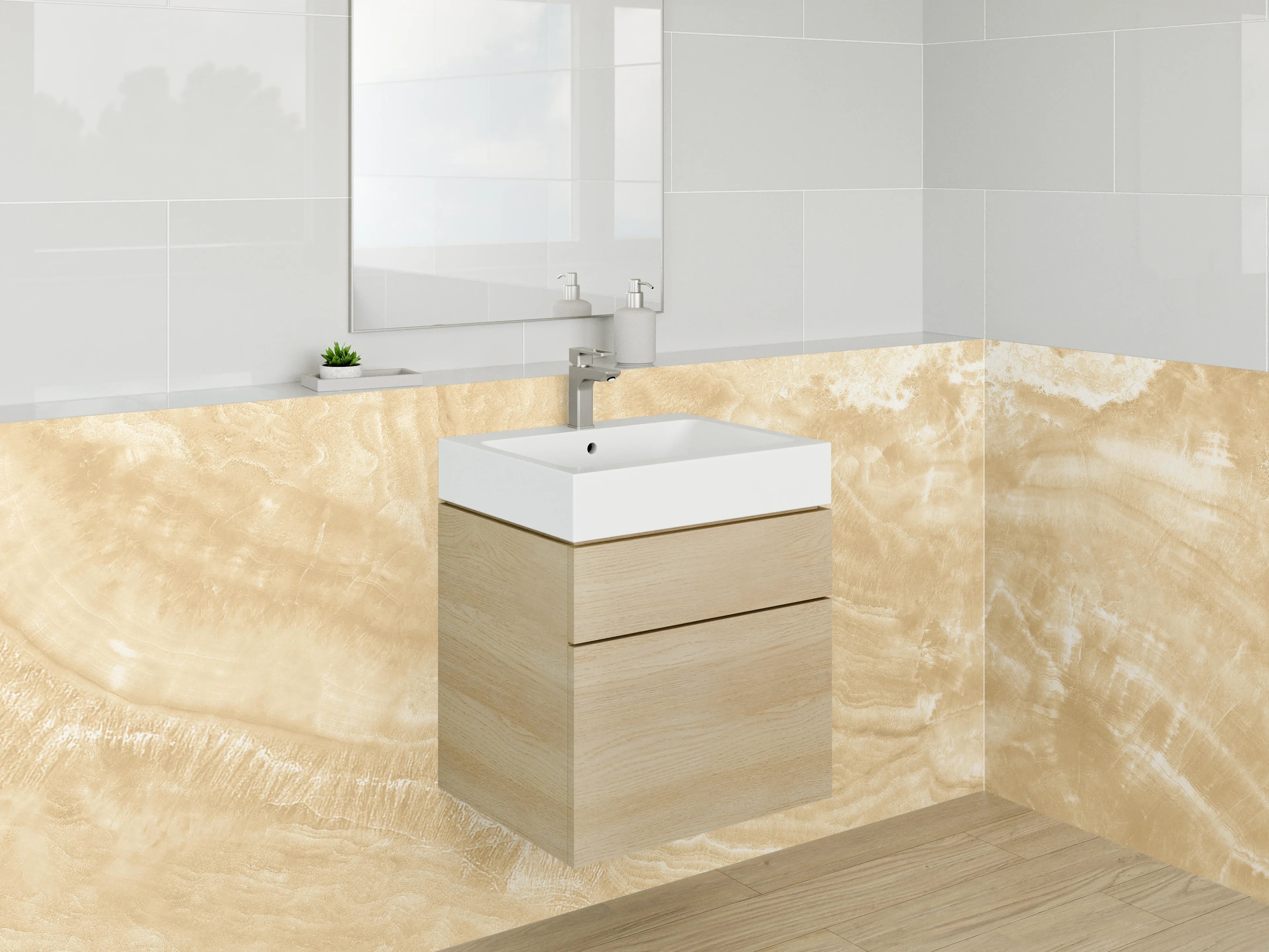 Waschbecken-Rückwand - Beige Marmorstruktur mit natürlicher Maserung