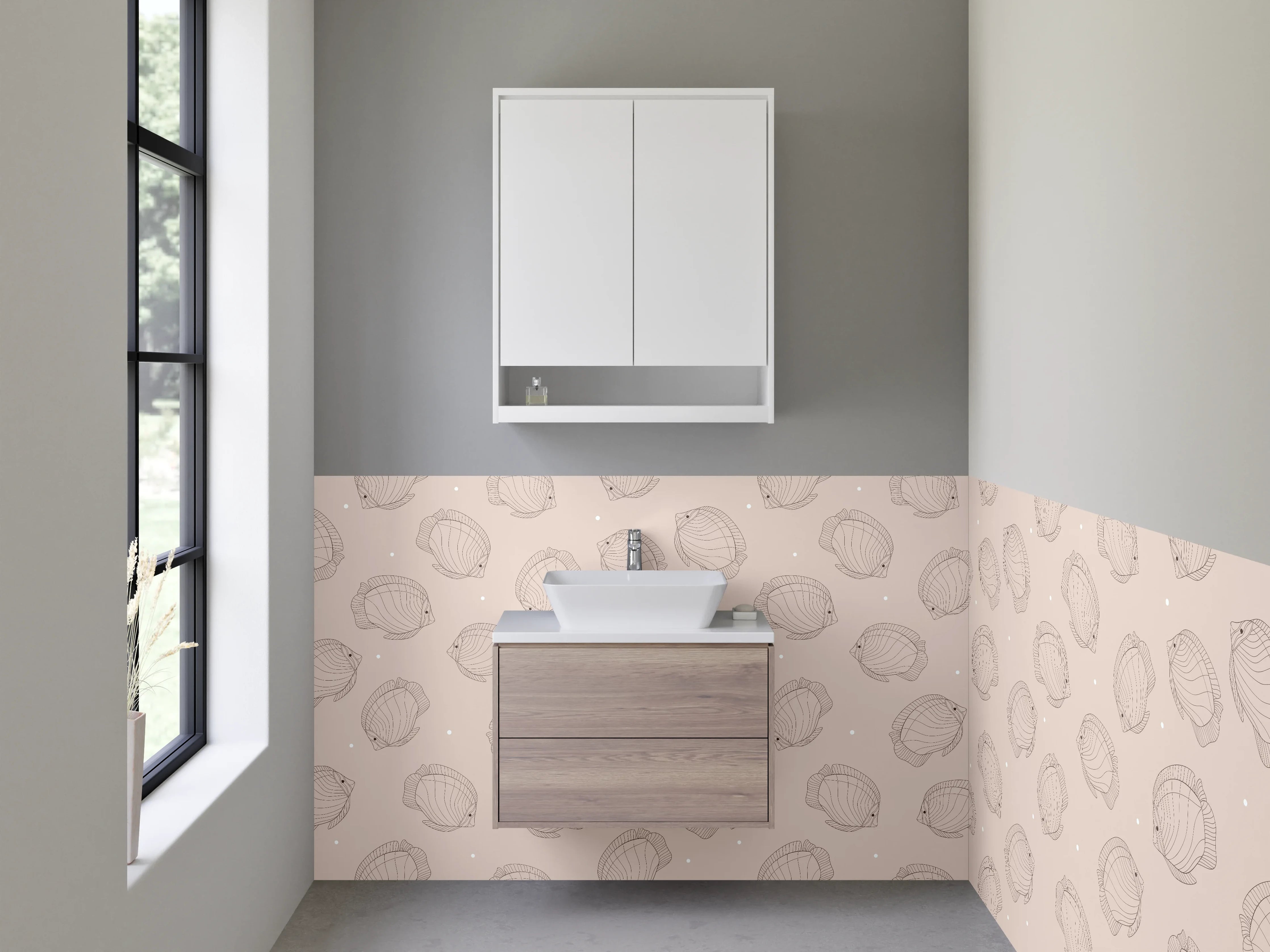 Waschbecken-Rückwand - Beige Muschel-Muster Fliesenoptik