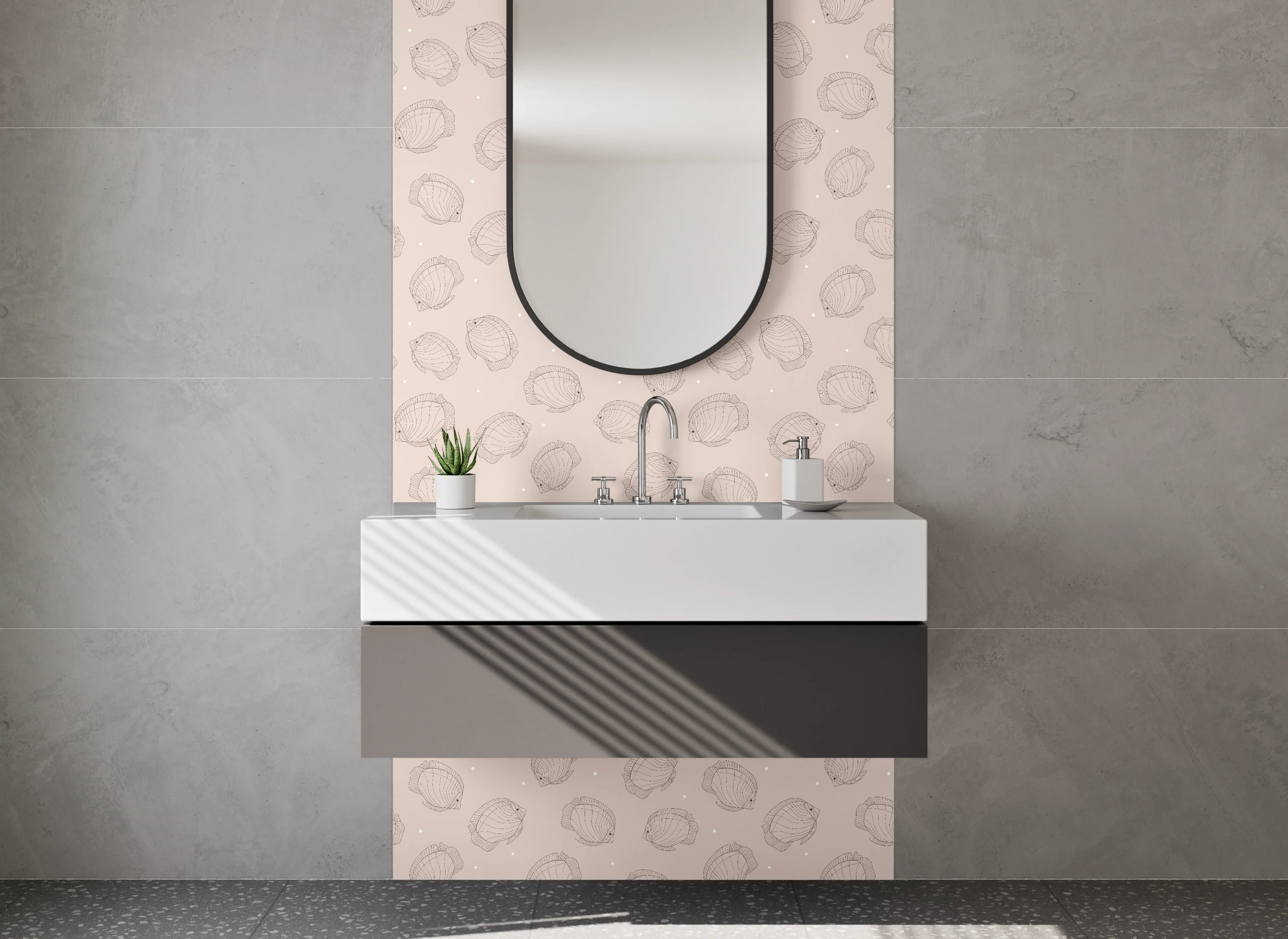 Waschbecken-Rückwand - Beige Muschel-Muster Fliesenoptik