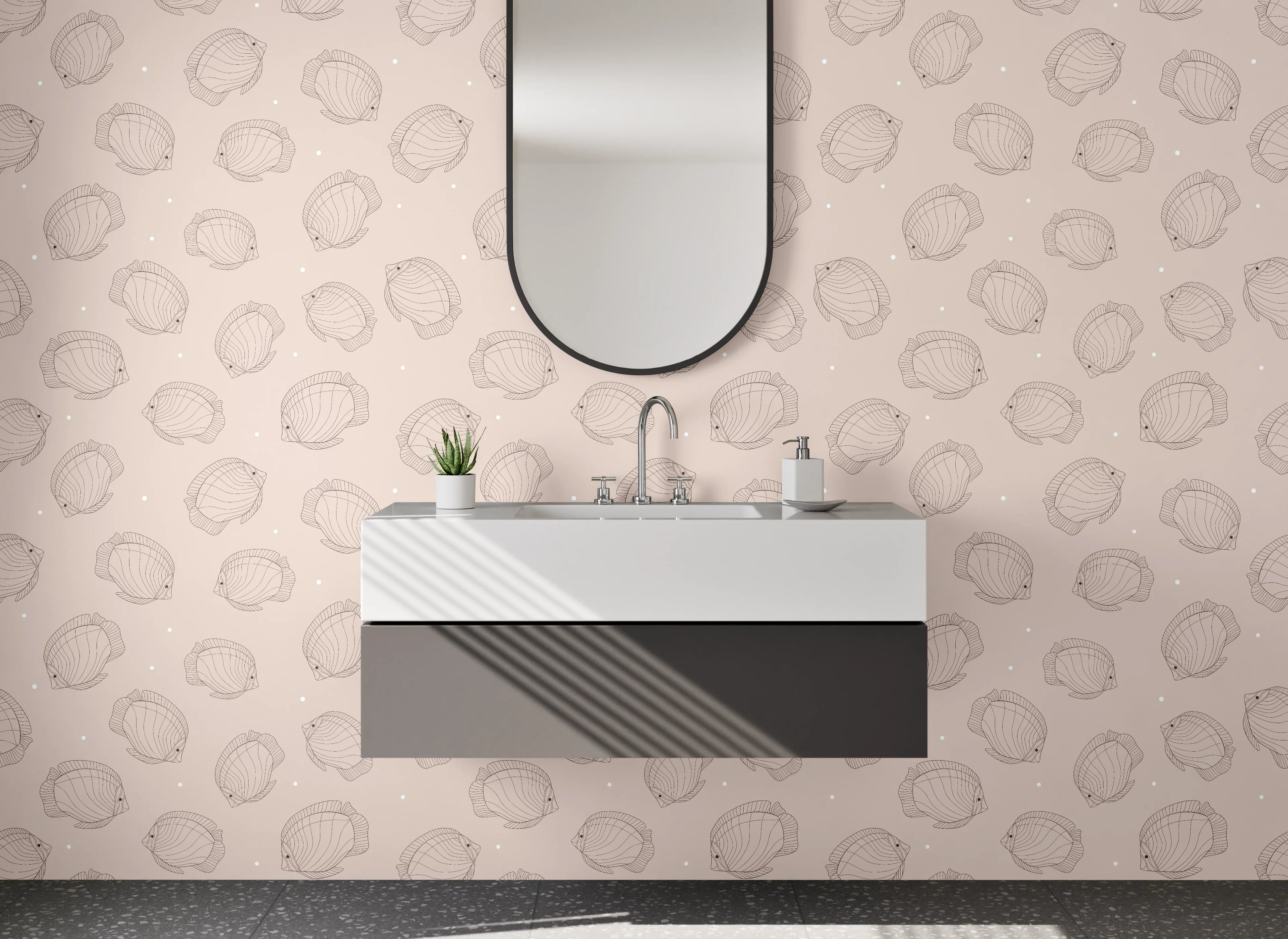 Waschbecken-Rückwand - Beige Muschel-Muster Fliesenoptik