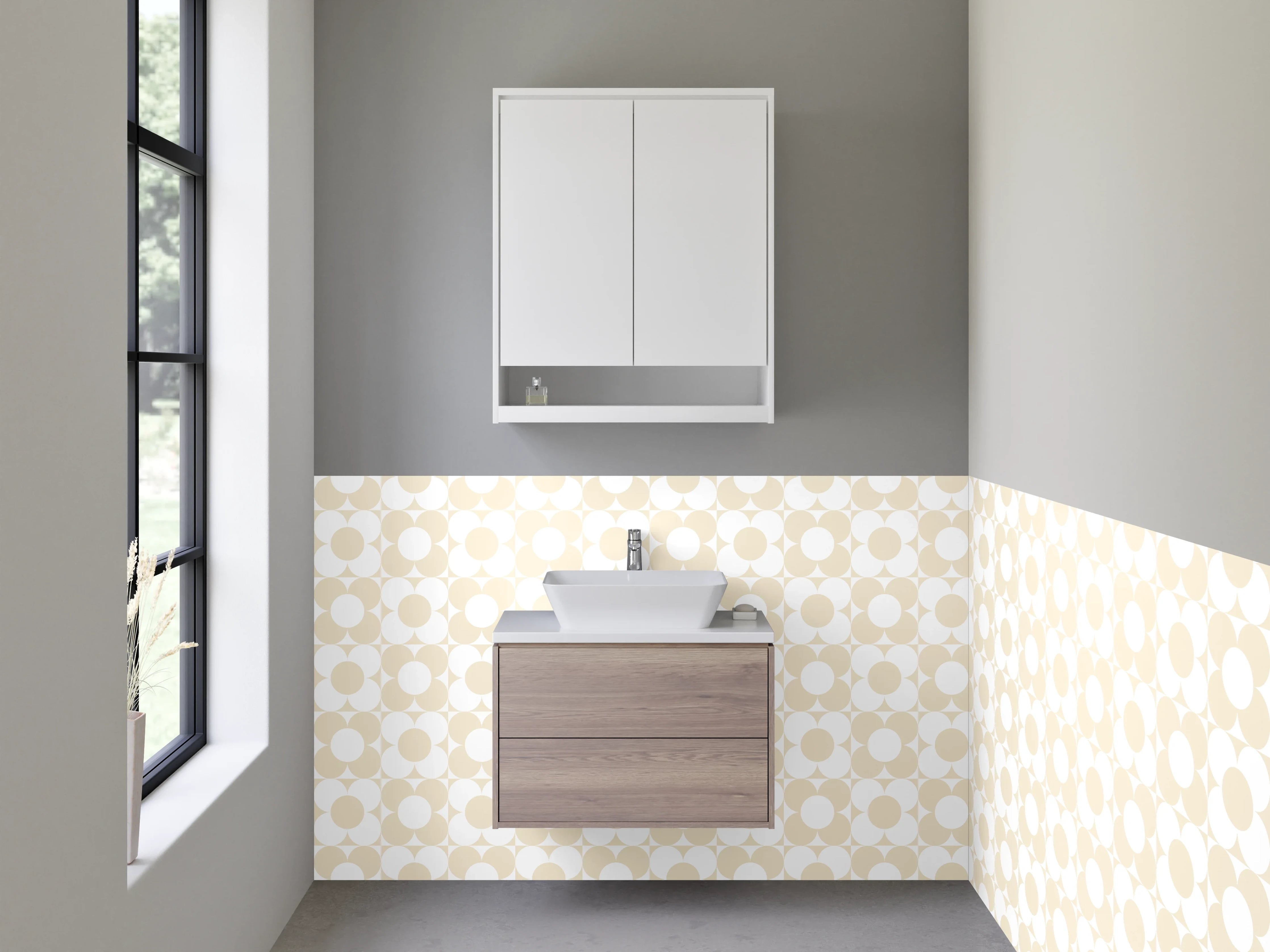 Waschbecken-Rückwand - Beige Punktmuster Retro Design