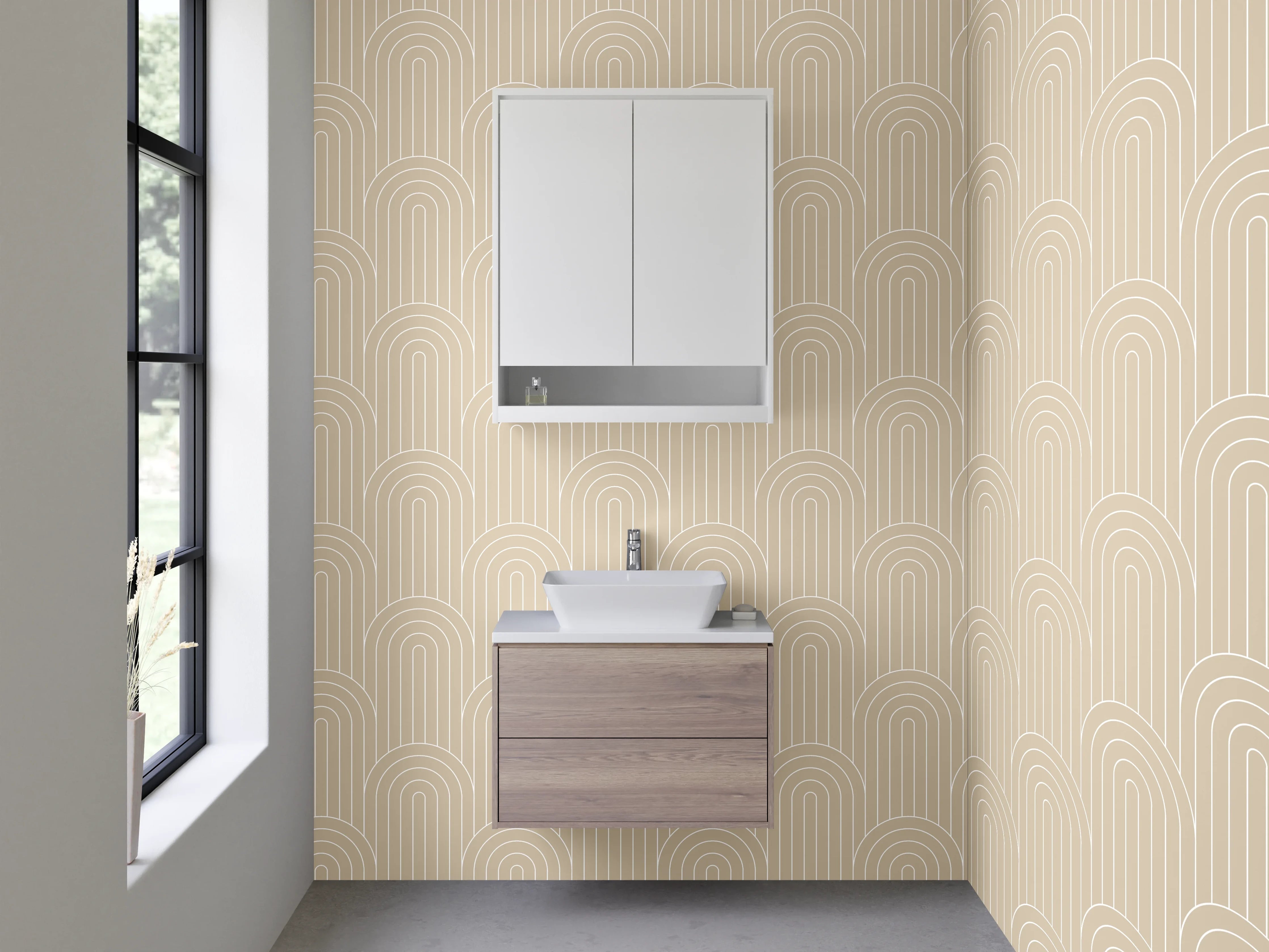 Waschbecken-Rückwand - Beige Retro Muster Deko