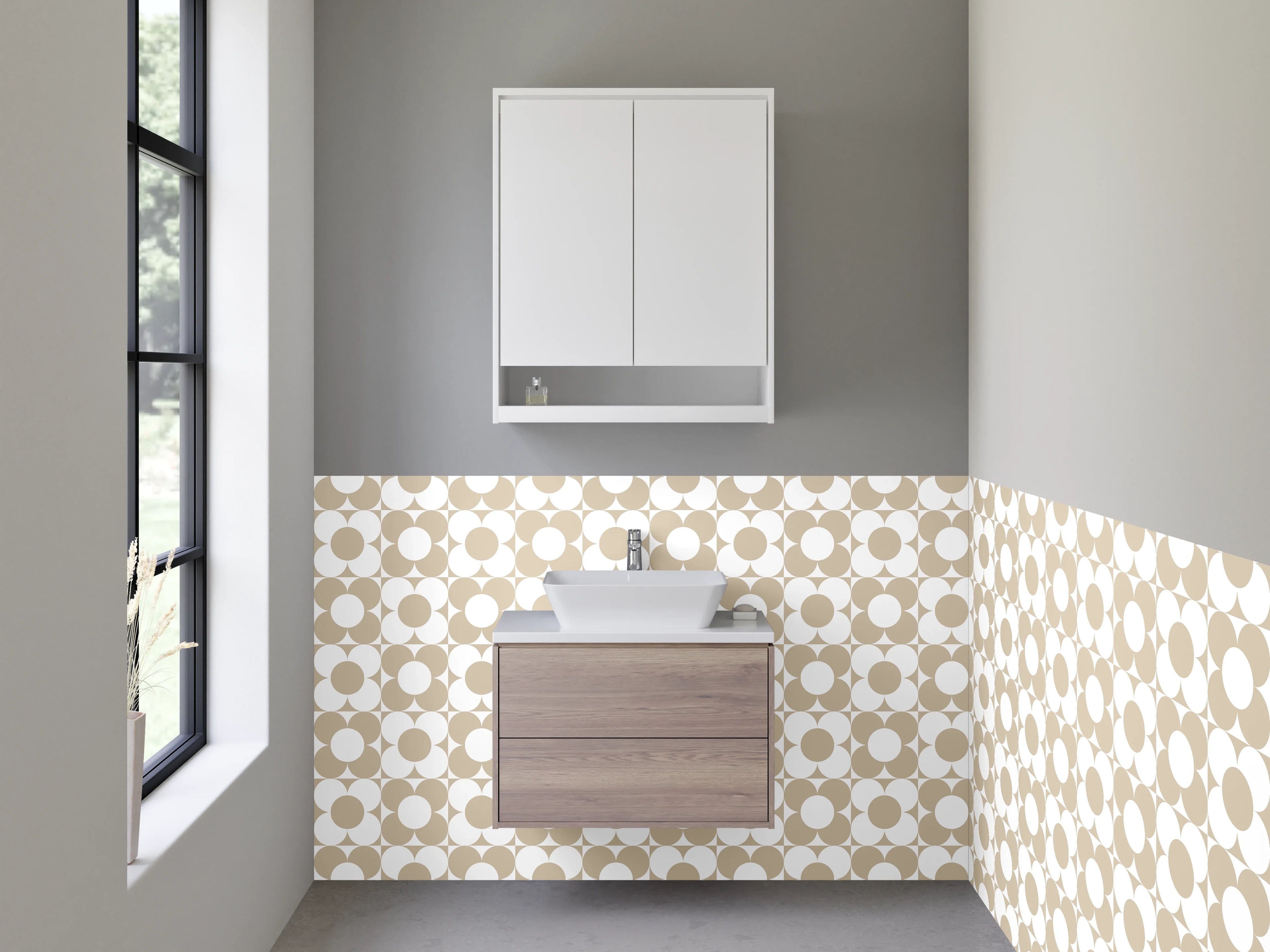Waschbecken-Rückwand - Beige Retro Muster Kreise Minimal