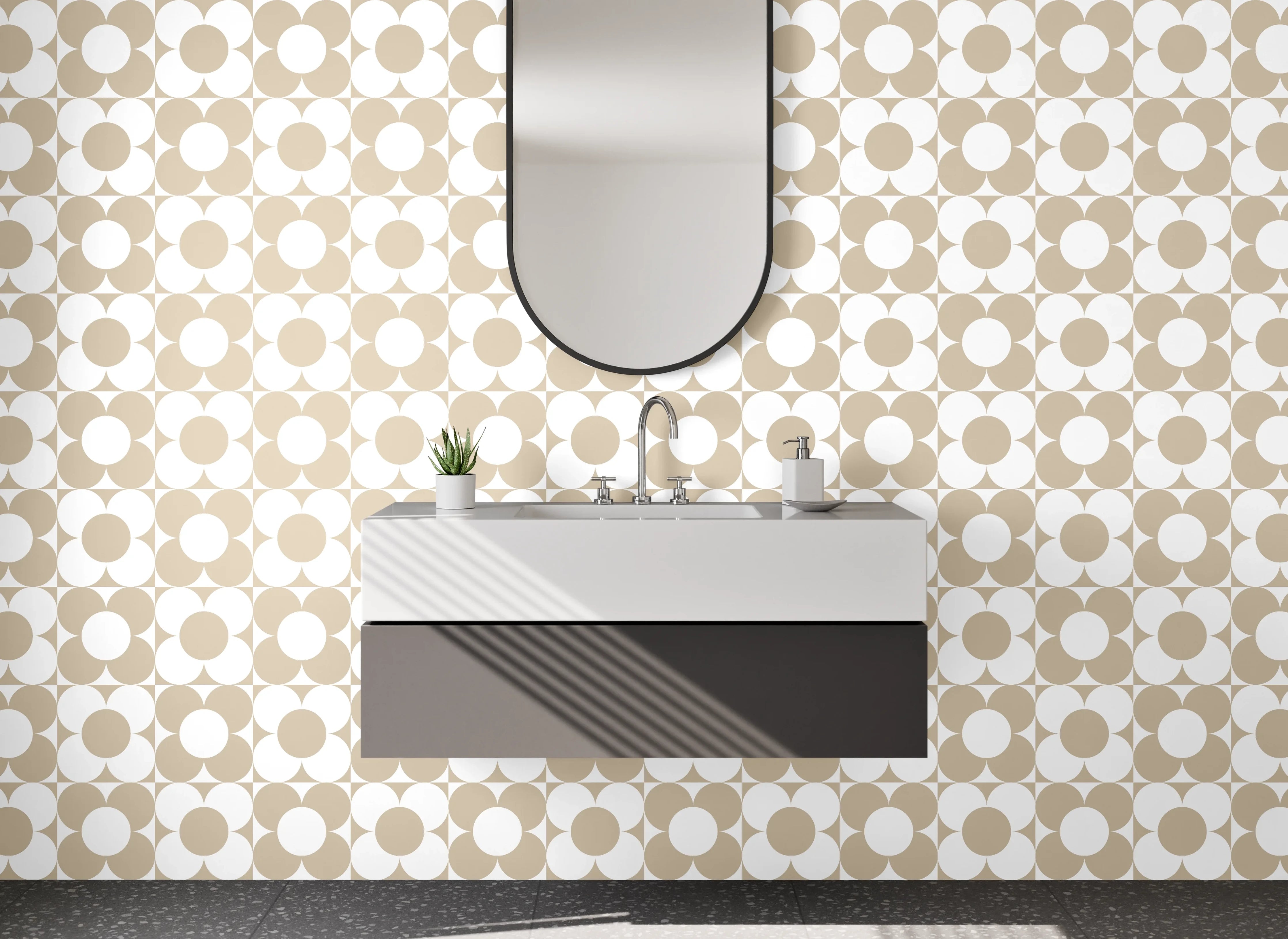 Waschbecken-Rückwand - Beige Retro Muster Kreise Minimal