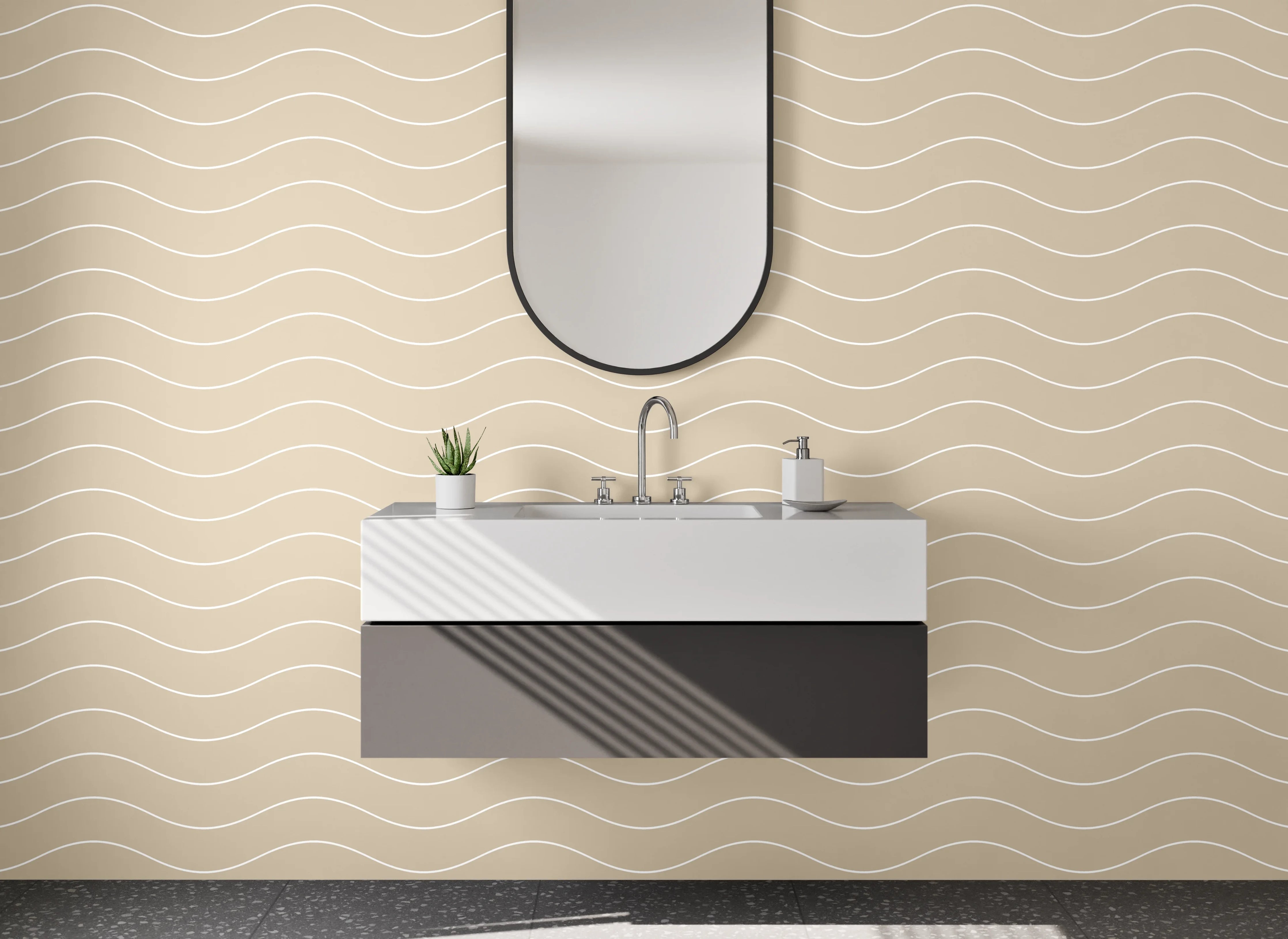 Waschbecken-Rückwand - Beige Sandwave Muster