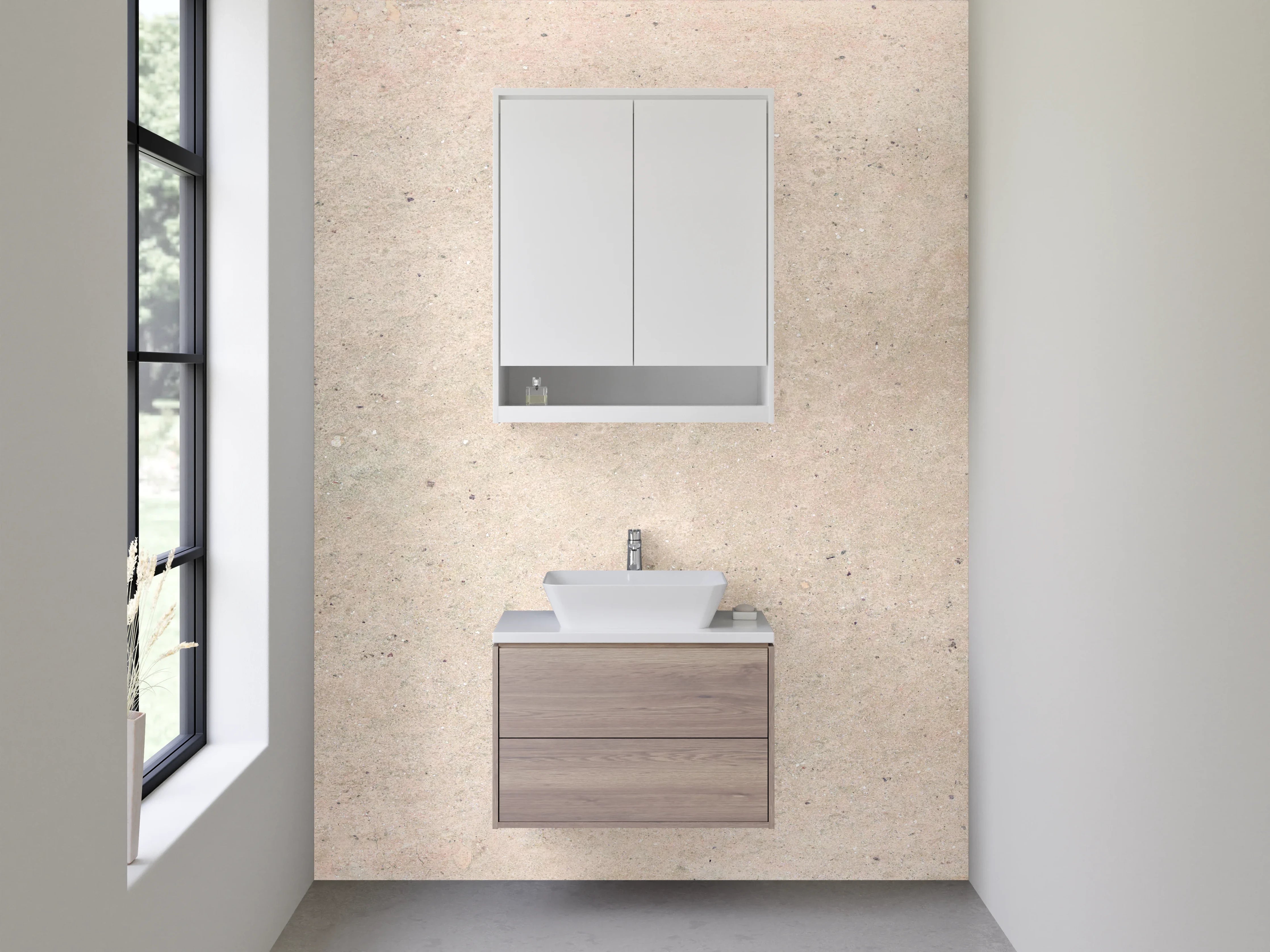 Waschbecken-Rückwand - Beige Steinoptik für edle Rückwände