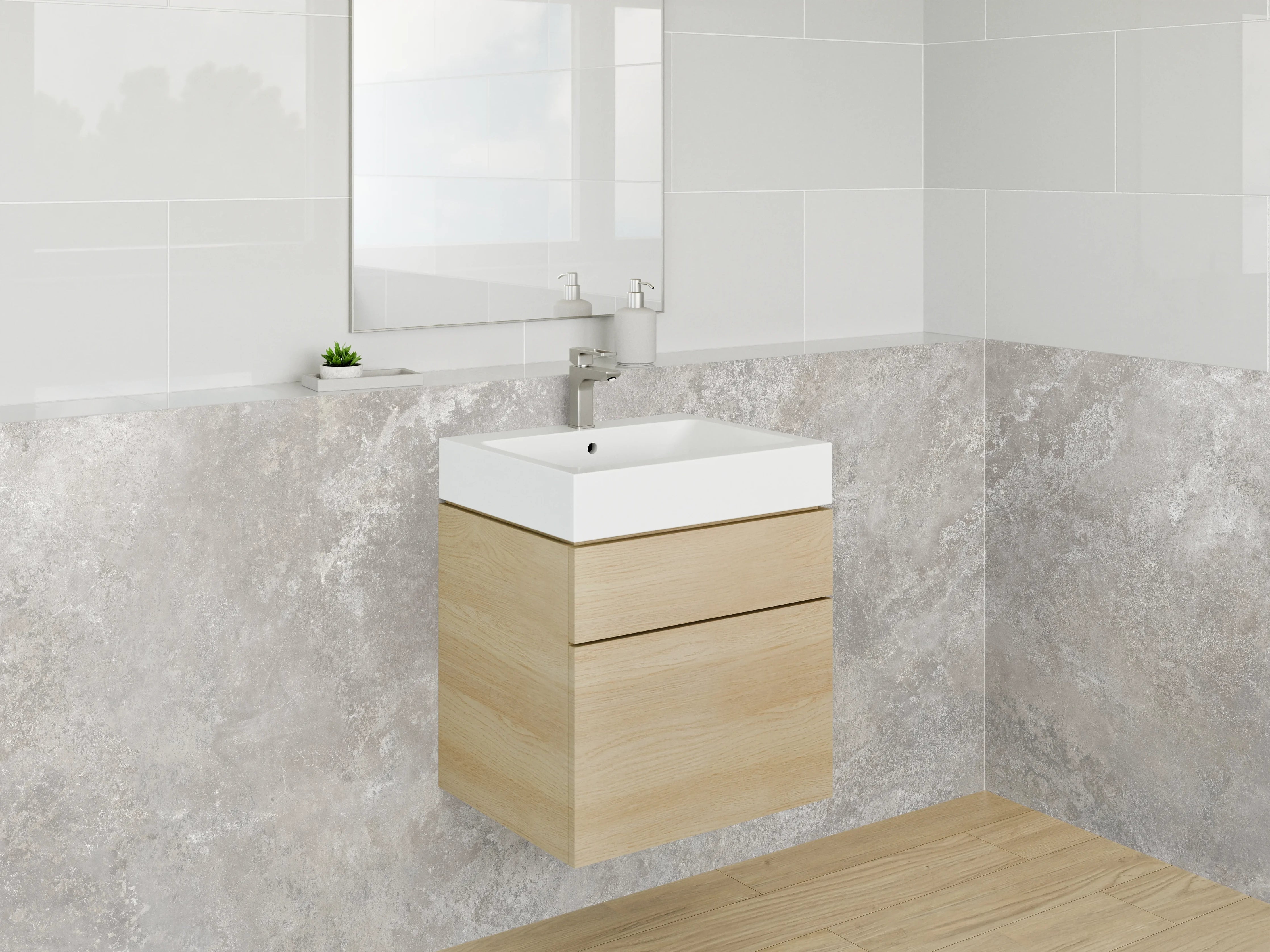 Waschbecken-Rückwand - Beige Steinwand mit texturierter Oberfläche