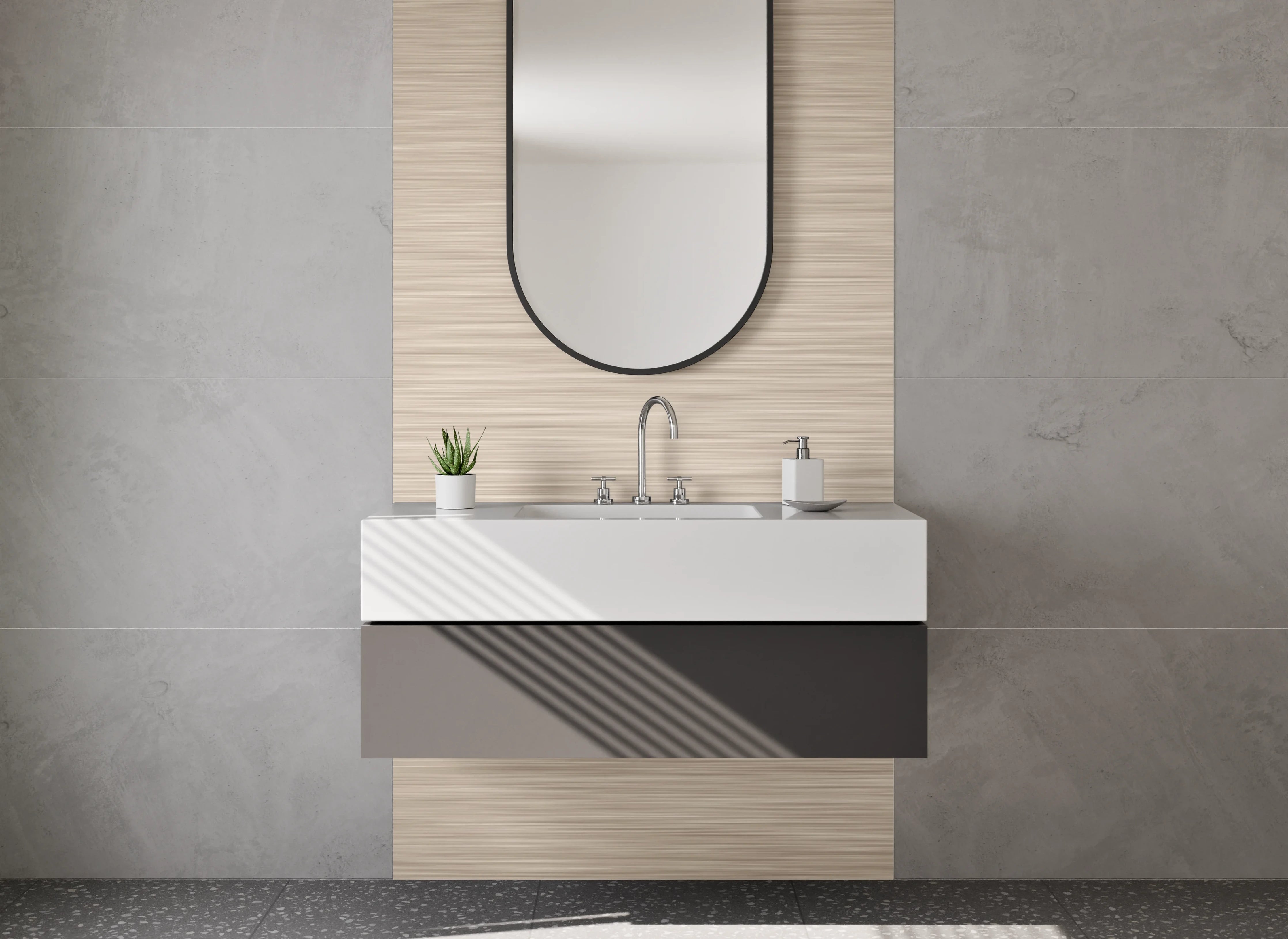 Waschbecken-Rückwand - Beige Struktur-Optik für Rückwände
