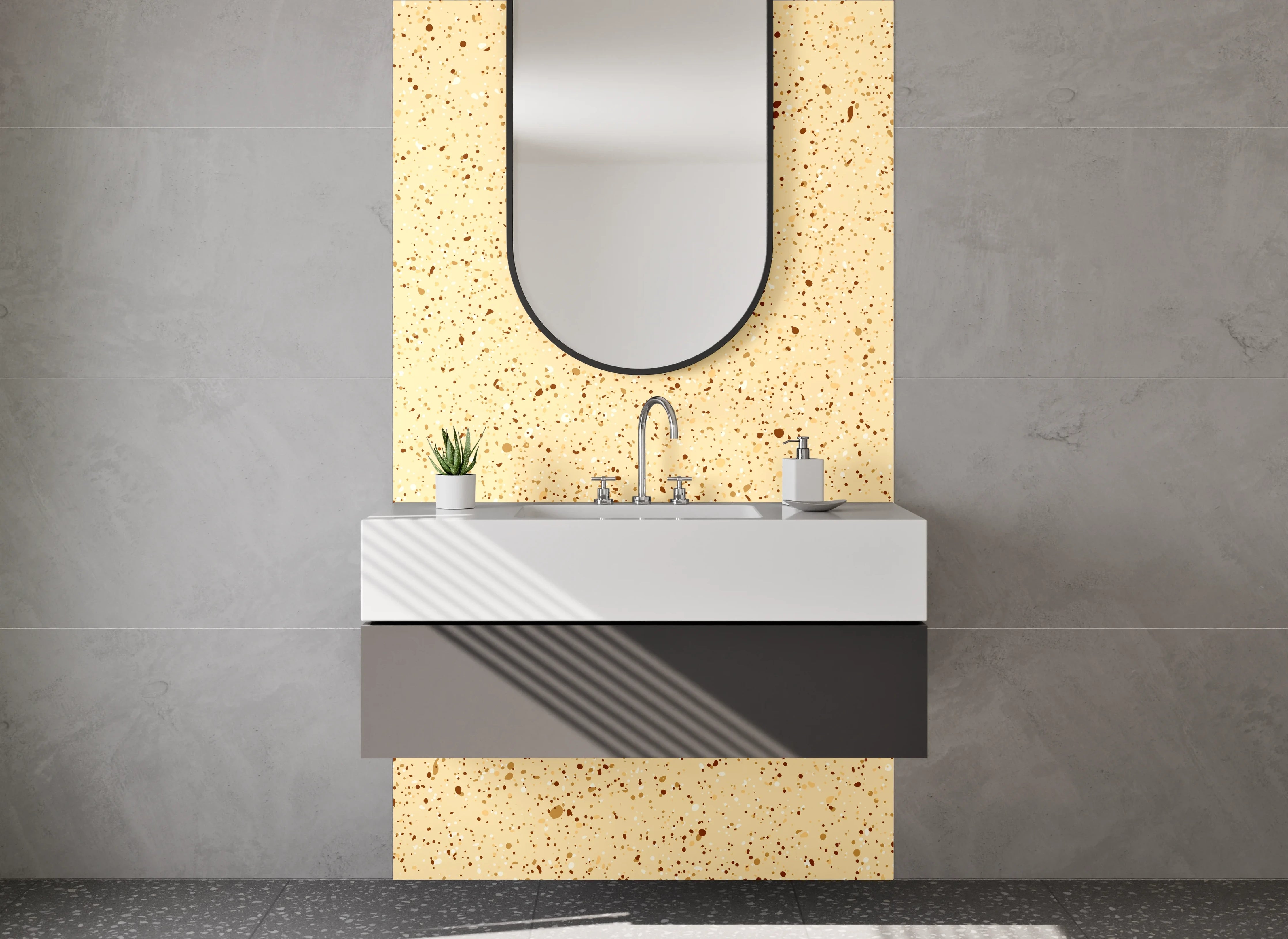 Waschbecken-Rückwand - Beige Terrazzo Muster Mosaik