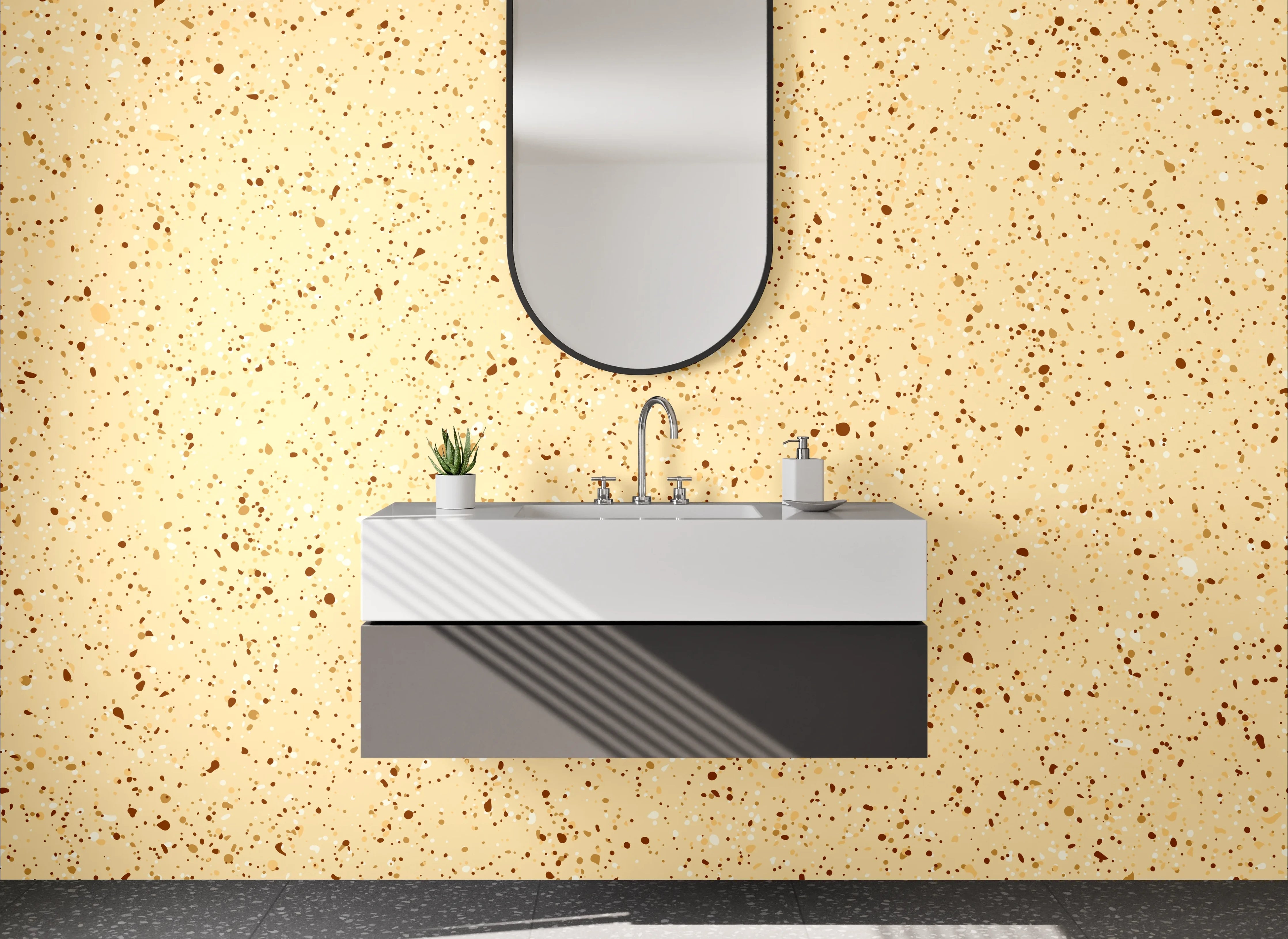 Waschbecken-Rückwand - Beige Terrazzo Muster Mosaik