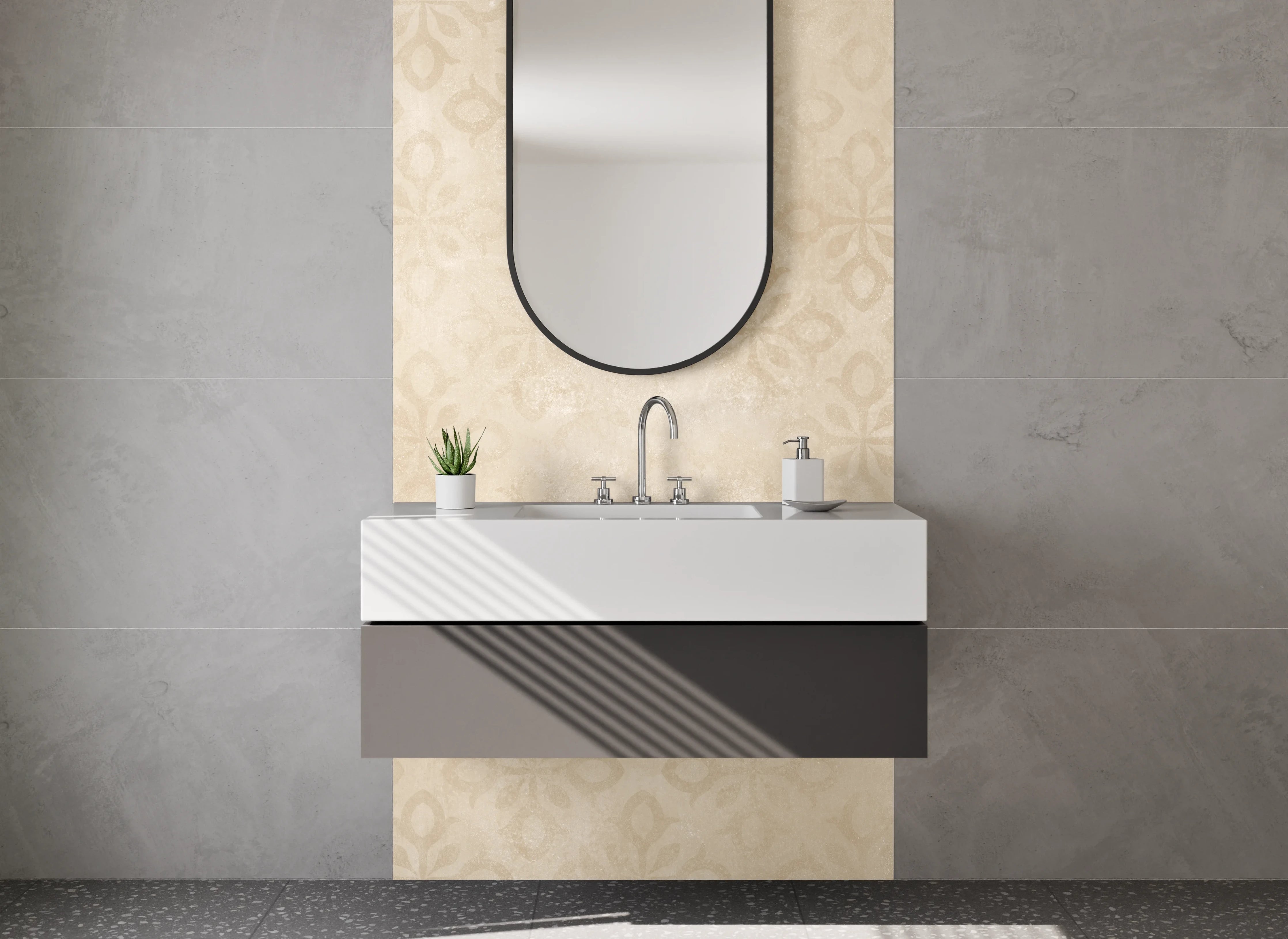 Waschbecken-Rückwand - Beige Vintage Muster Tapete