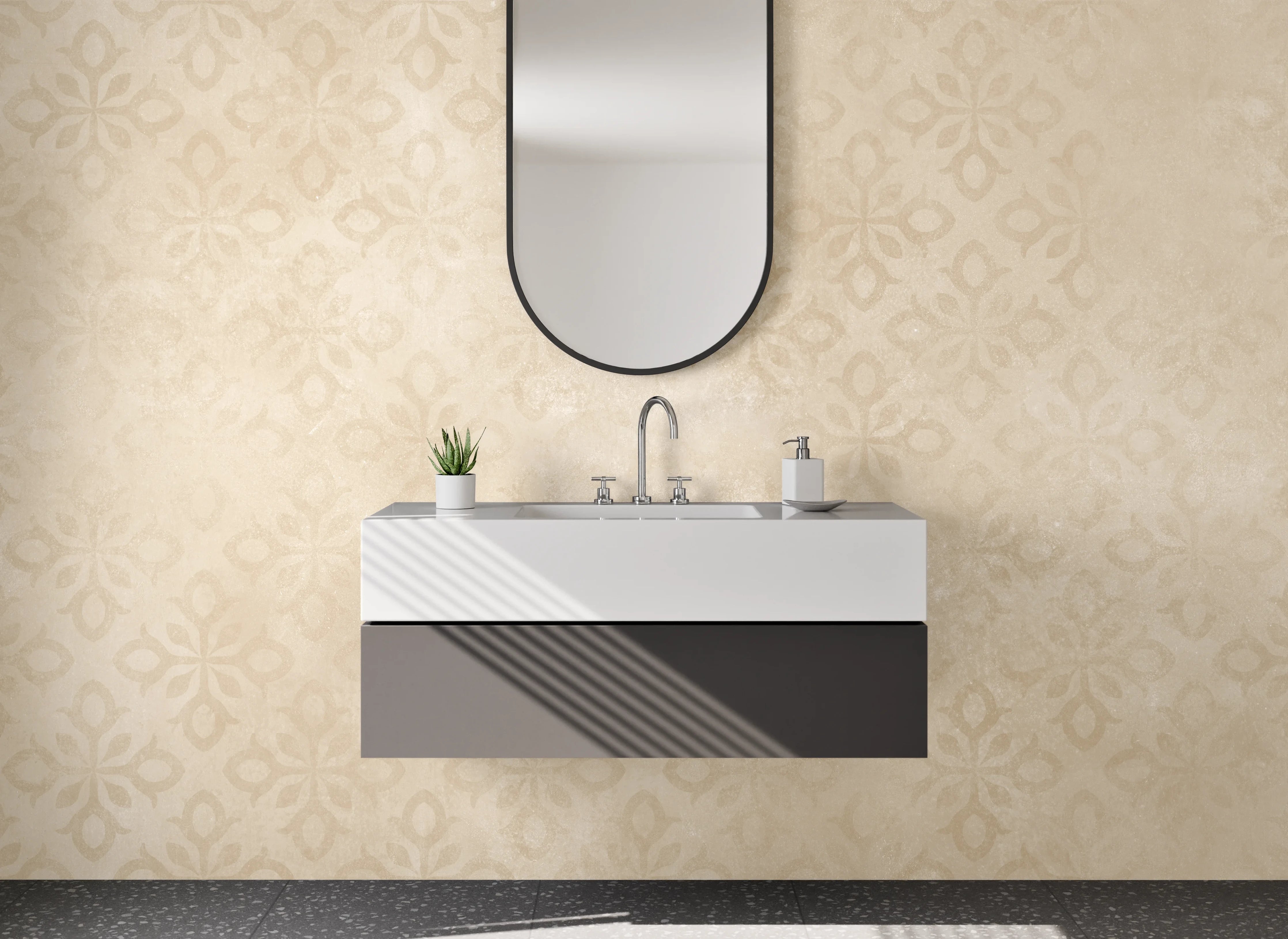 Waschbecken-Rückwand - Beige Vintage Muster Tapete