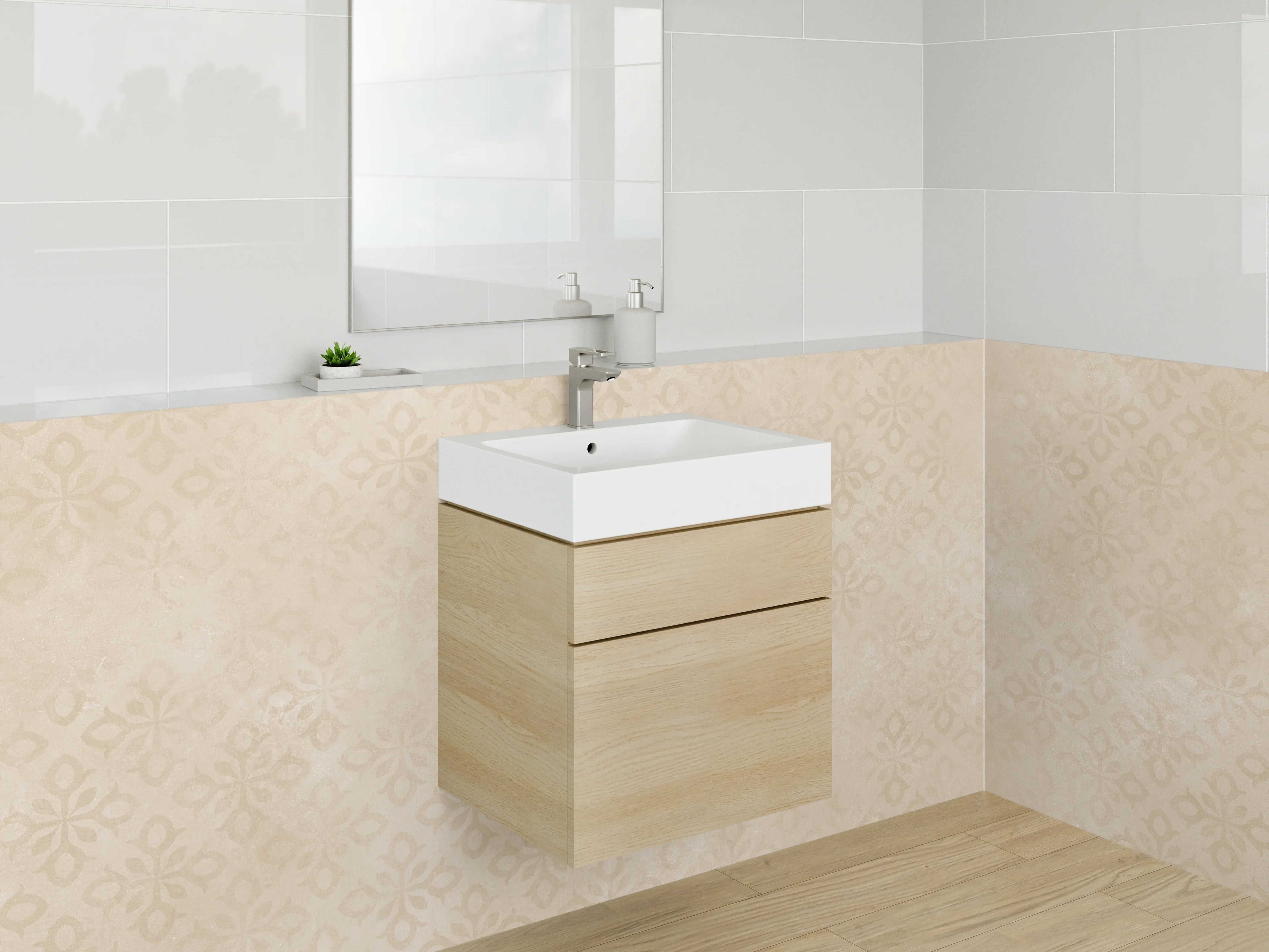 Waschbecken-Rückwand - Beige Vintage Muster Tapete