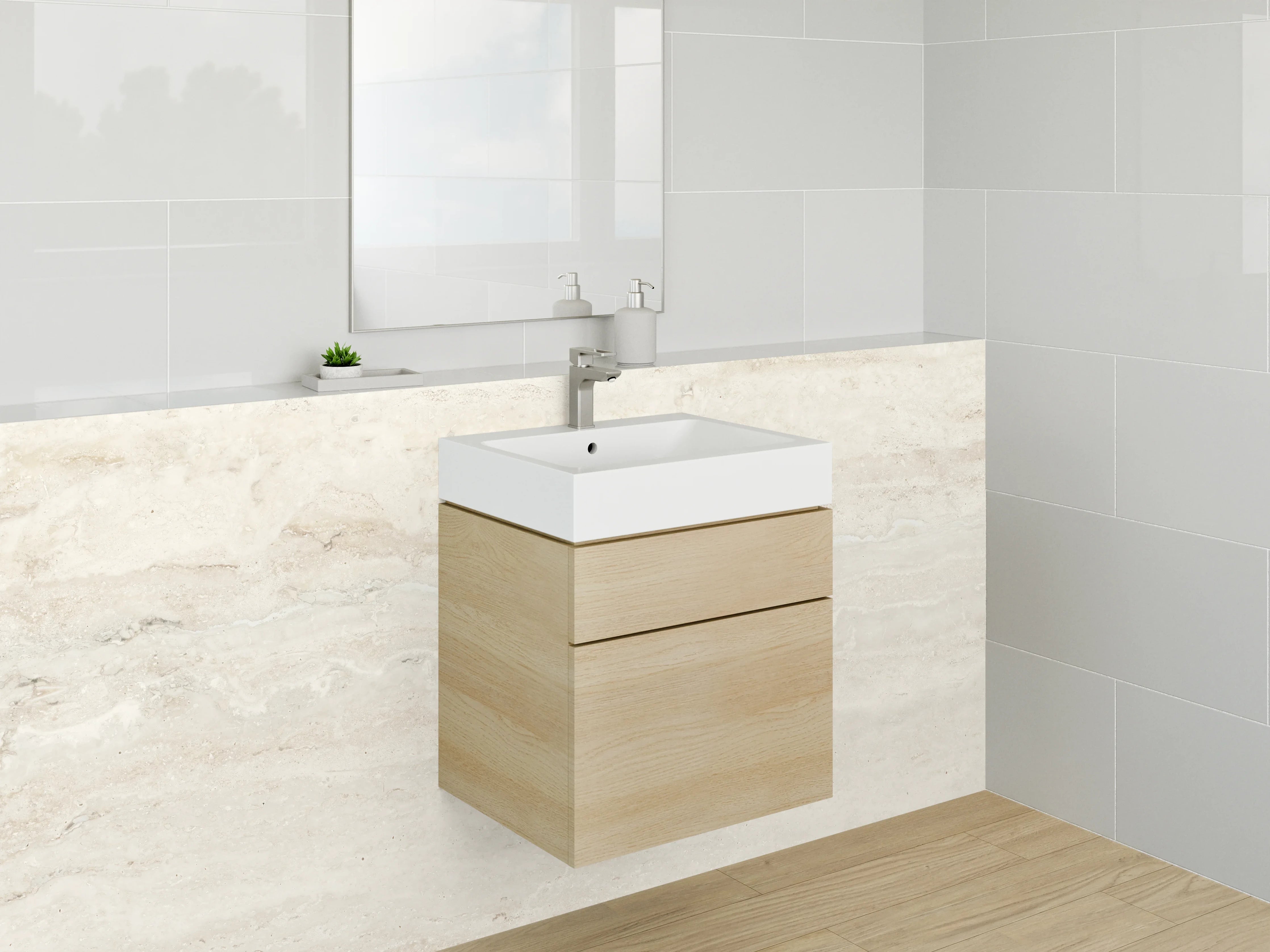 Waschbecken-Rückwand - Beige-Weiße Travertin Marmoroptik