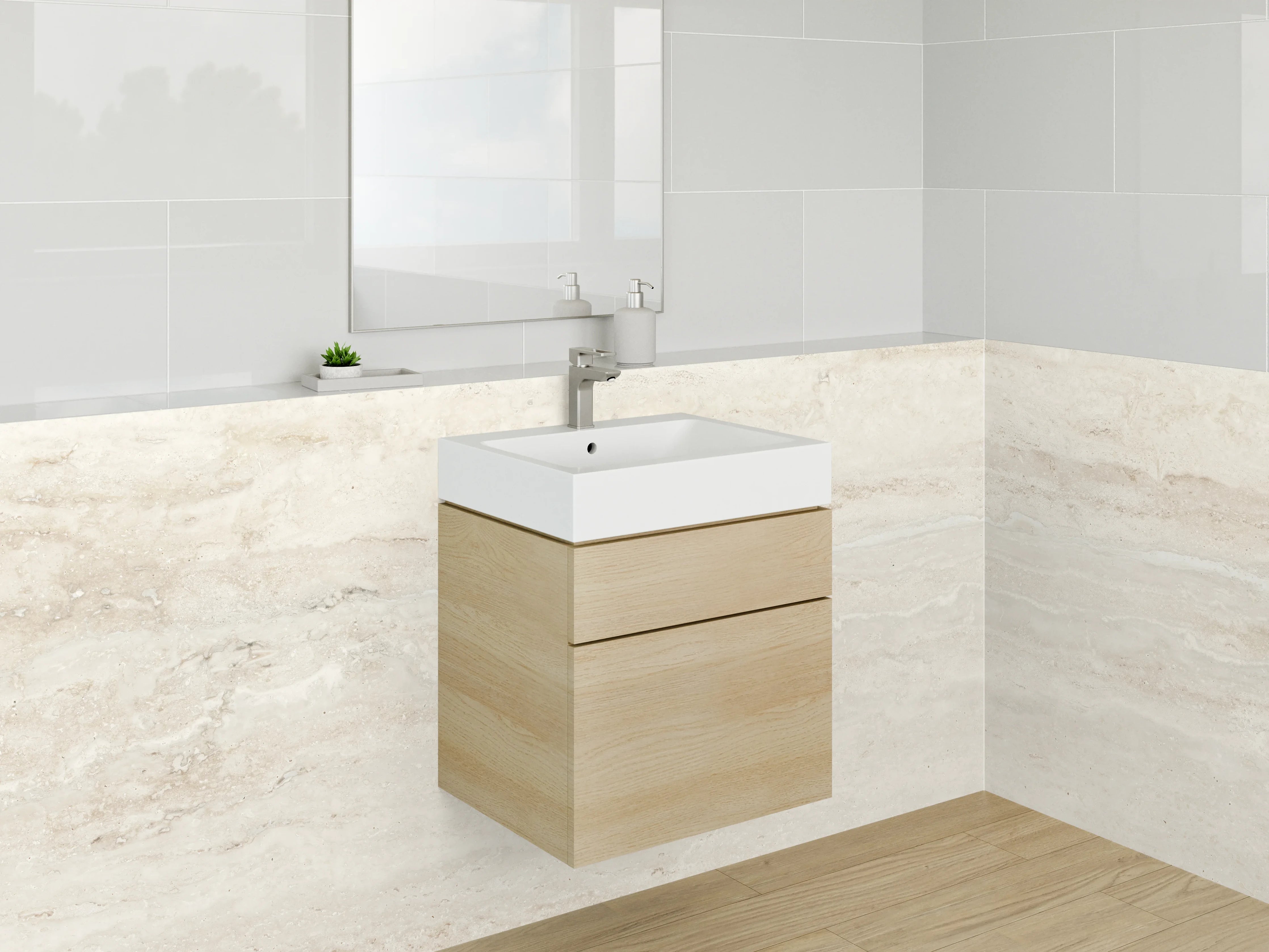 Waschbecken-Rückwand - Beige-Weiße Travertin Marmoroptik