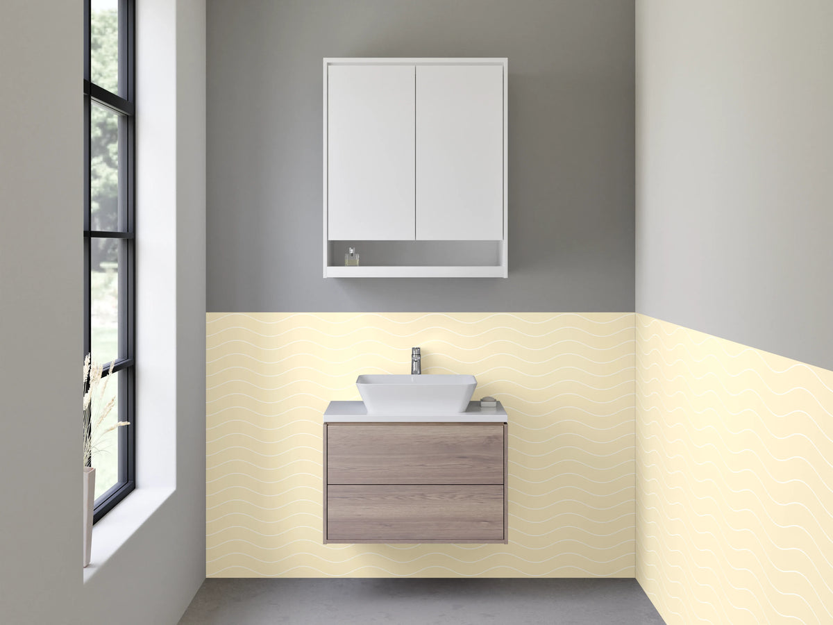 Waschbecken-Rückwand - Beige Wellenmuster Tapete modern
