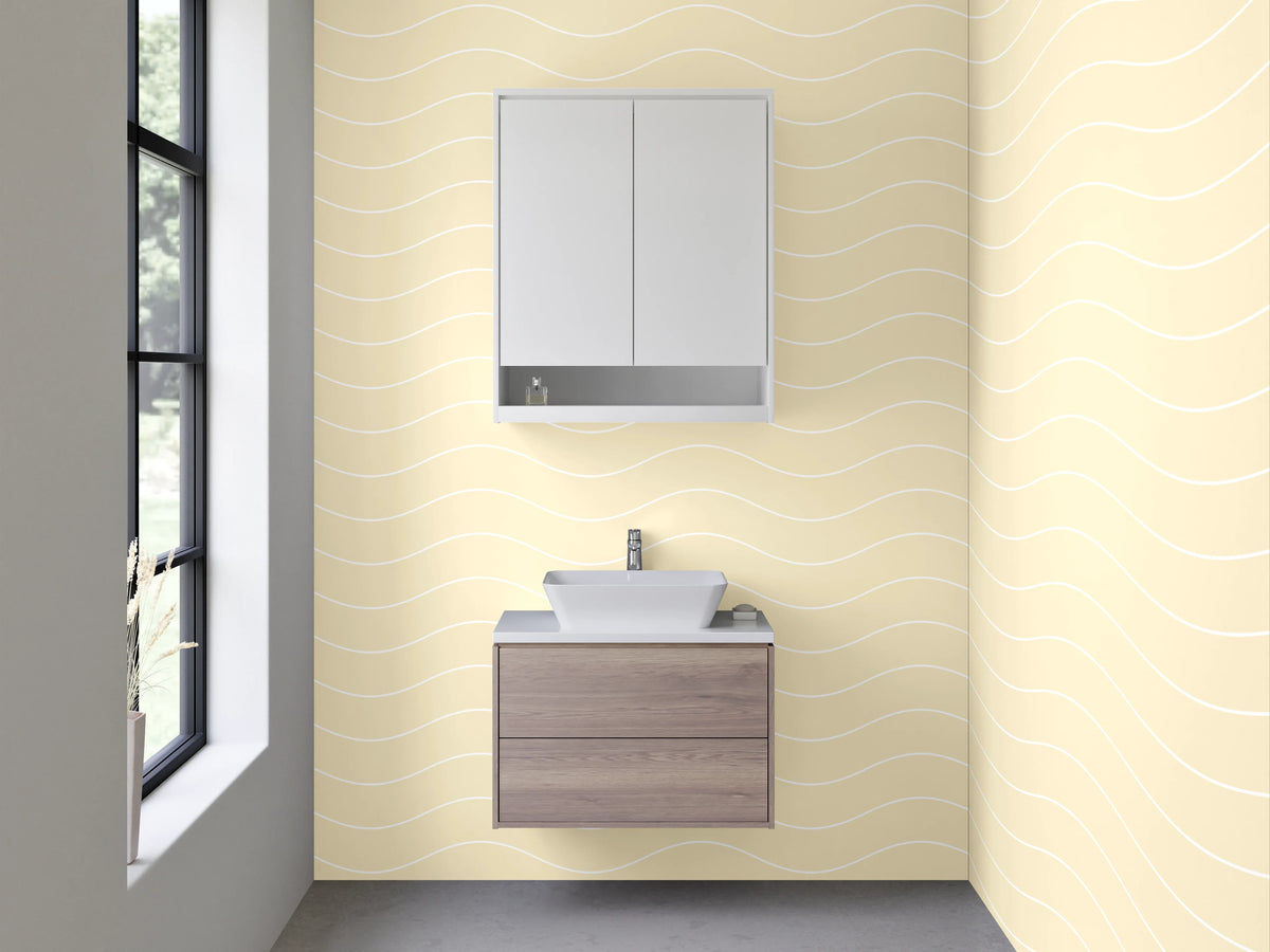Waschbecken-Rückwand - Beige Wellenmuster Tapete modern