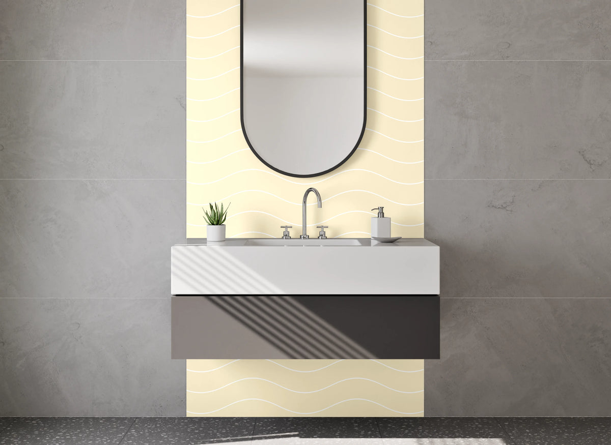 Waschbecken-Rückwand - Beige Wellenmuster Tapete modern