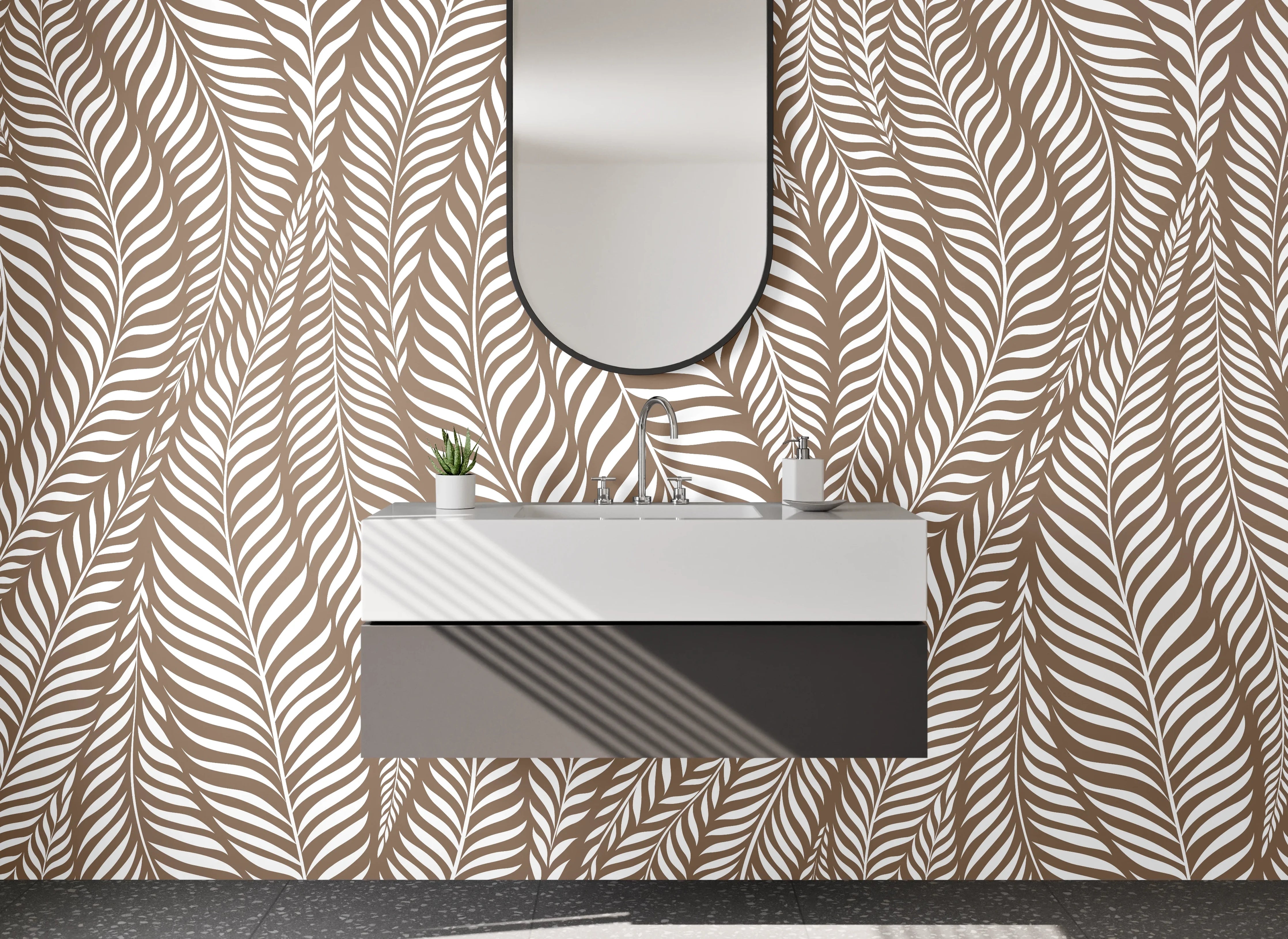 Waschbecken-Rückwand - Beige & Braune Blattmuster