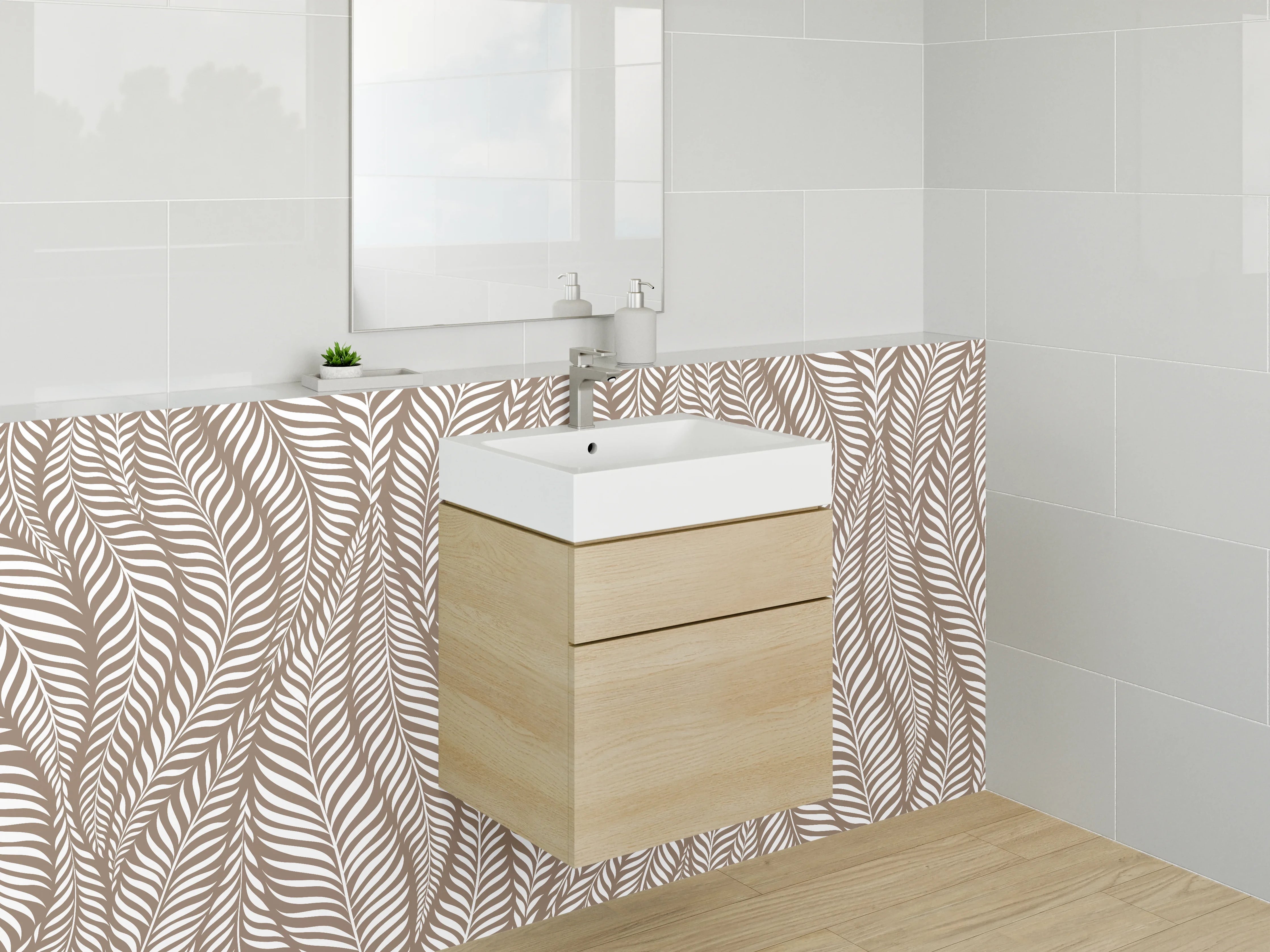 Waschbecken-Rückwand - Beige & Braune Blattmuster