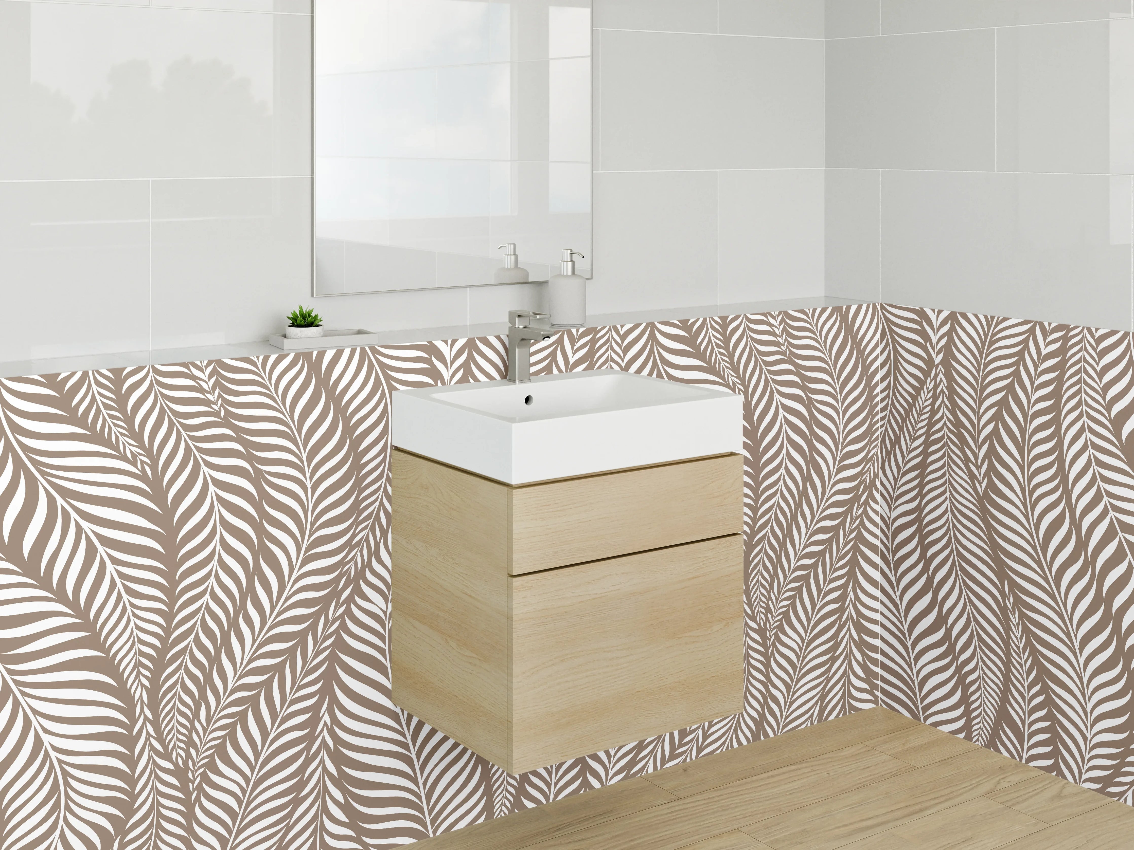 Waschbecken-Rückwand - Beige & Braune Blattmuster