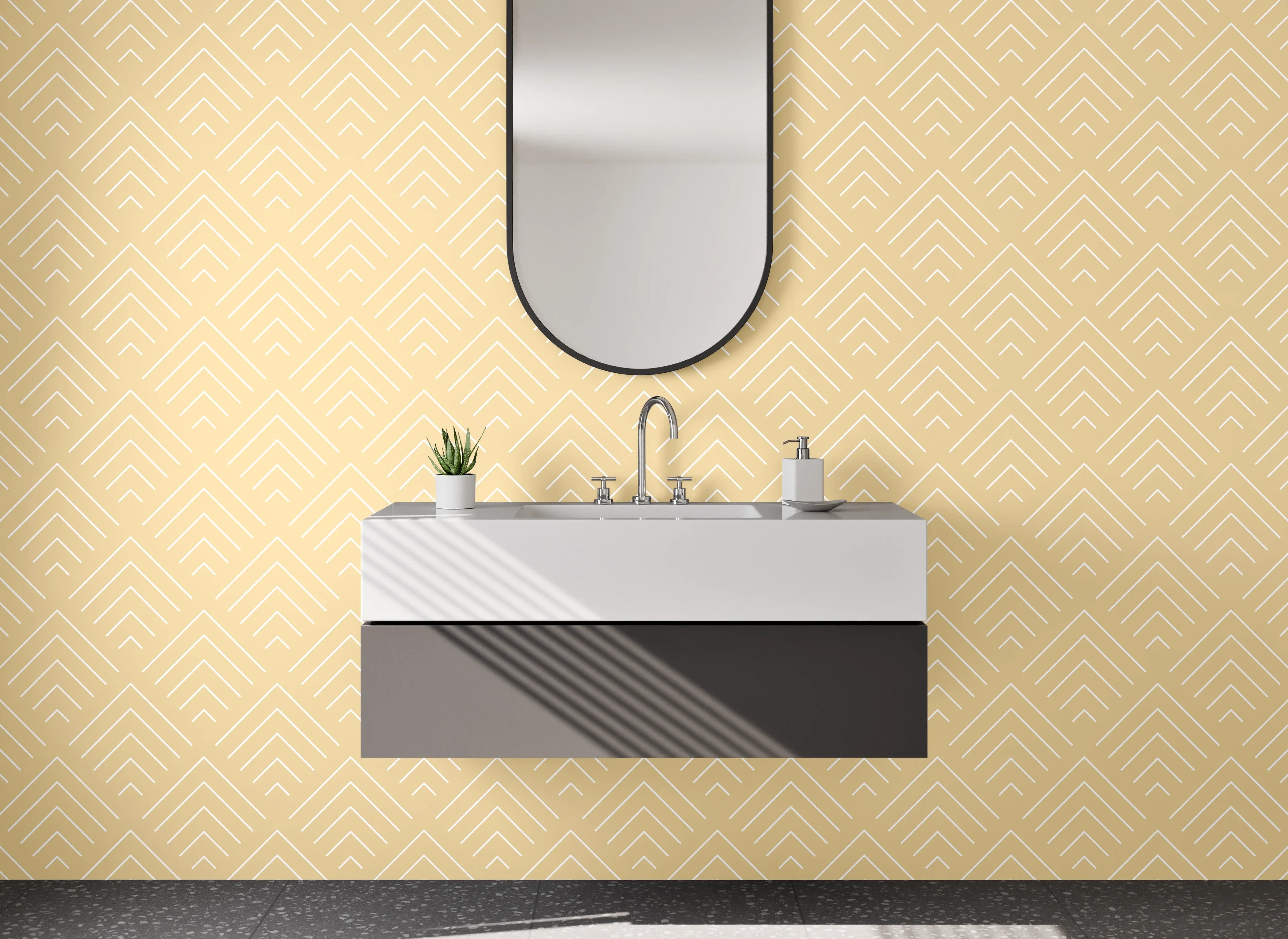 Waschbecken-Rückwand - Beige geometrisches Retro-Muster