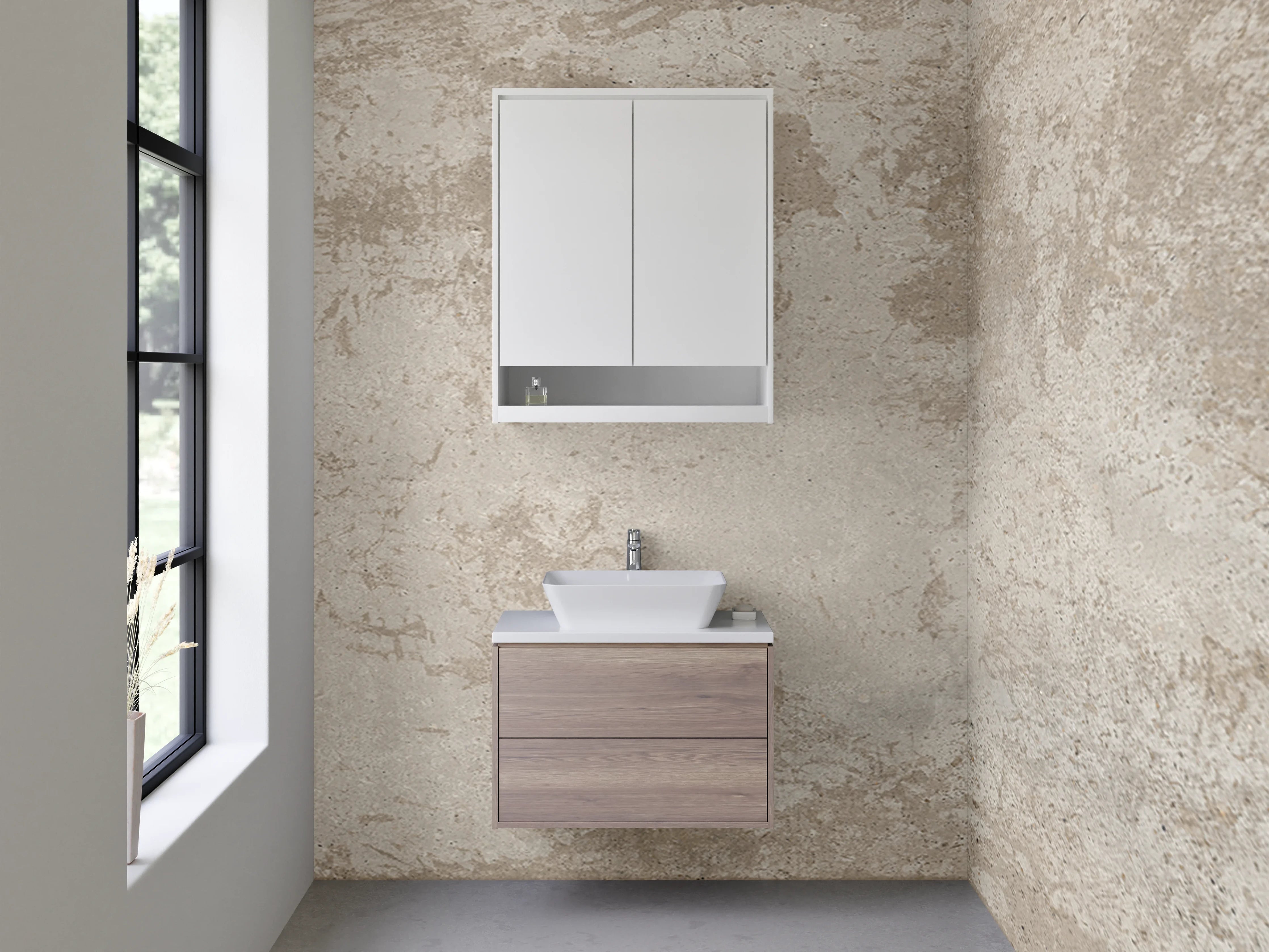Waschbecken-Rückwand - Beige-graue Betonoptik Wandpaneel