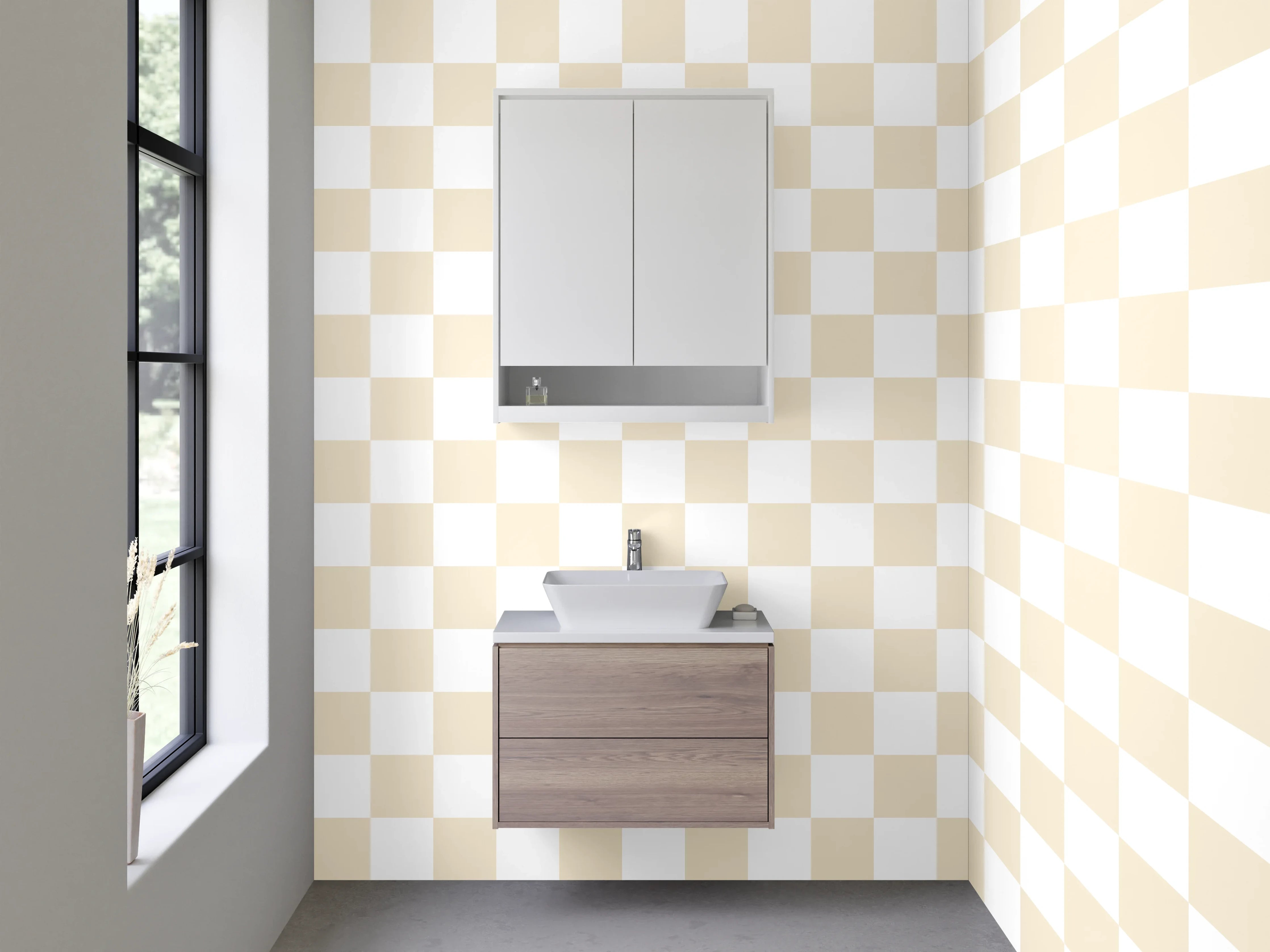 Waschbecken-Rückwand - Beige kariertes Muster Modern