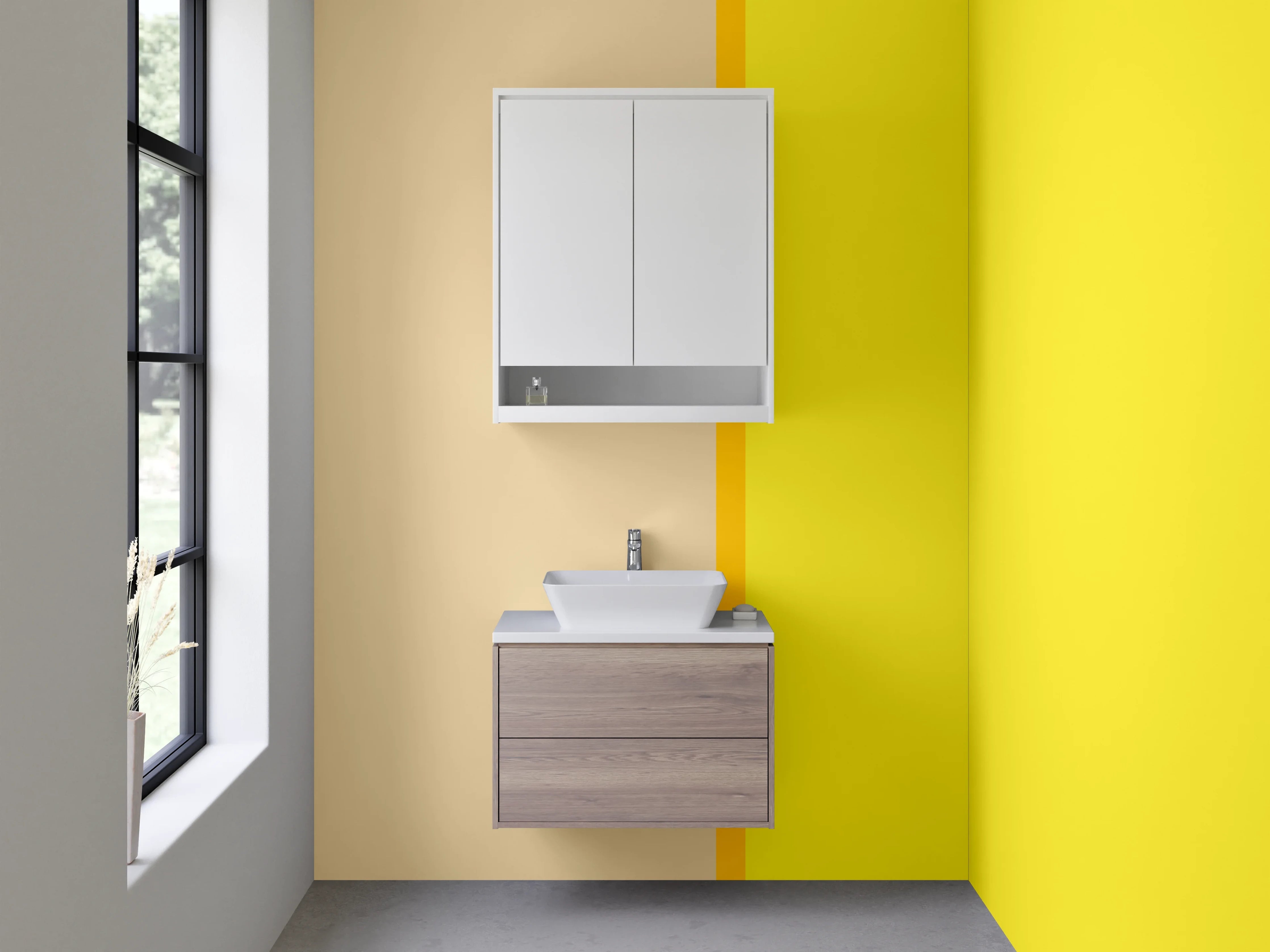 Waschbecken-Rückwand - Beige und Gelbe Farbblock-Motiv