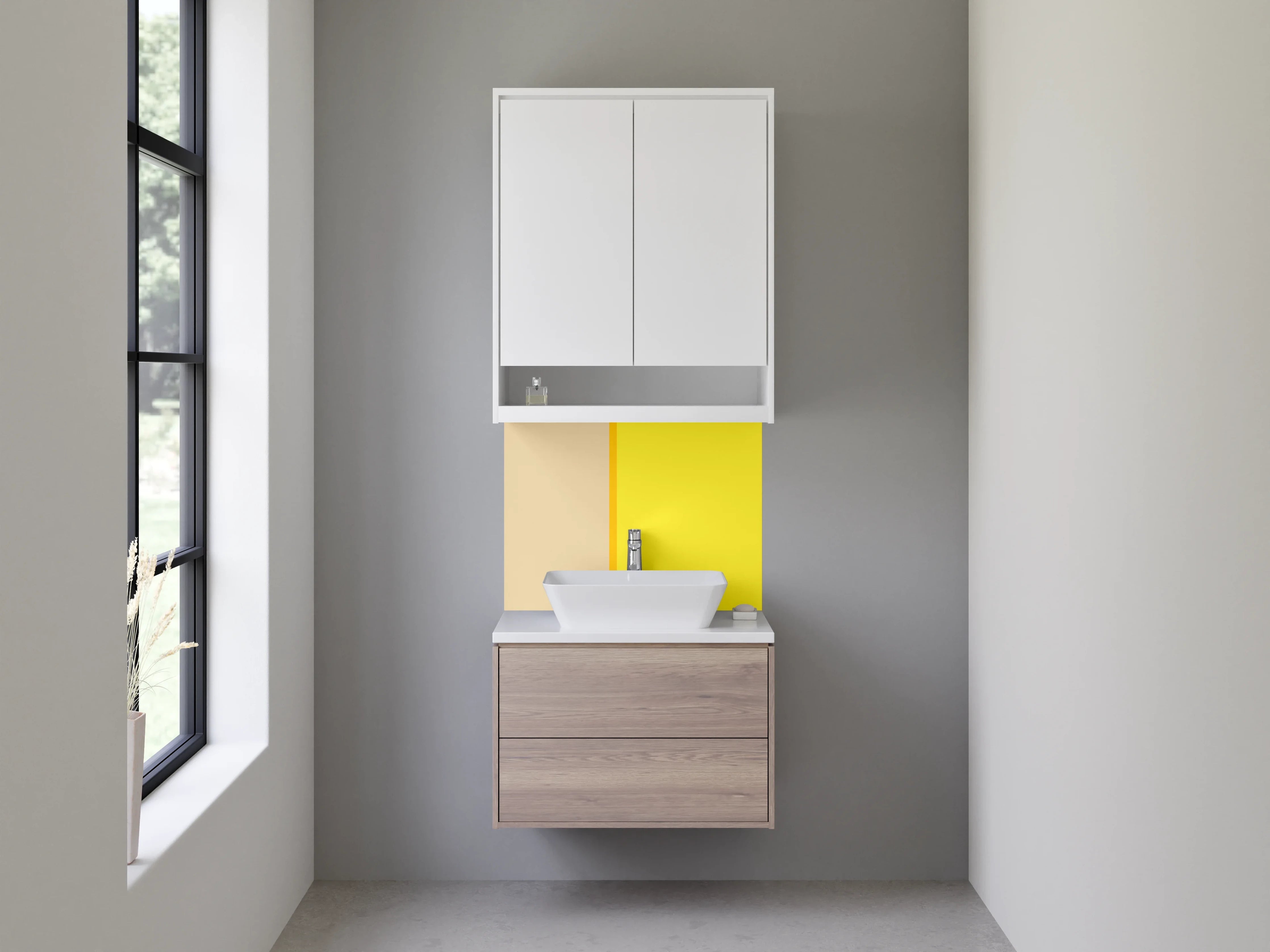 Waschbecken-Rückwand - Beige und Gelbe Farbblock-Motiv